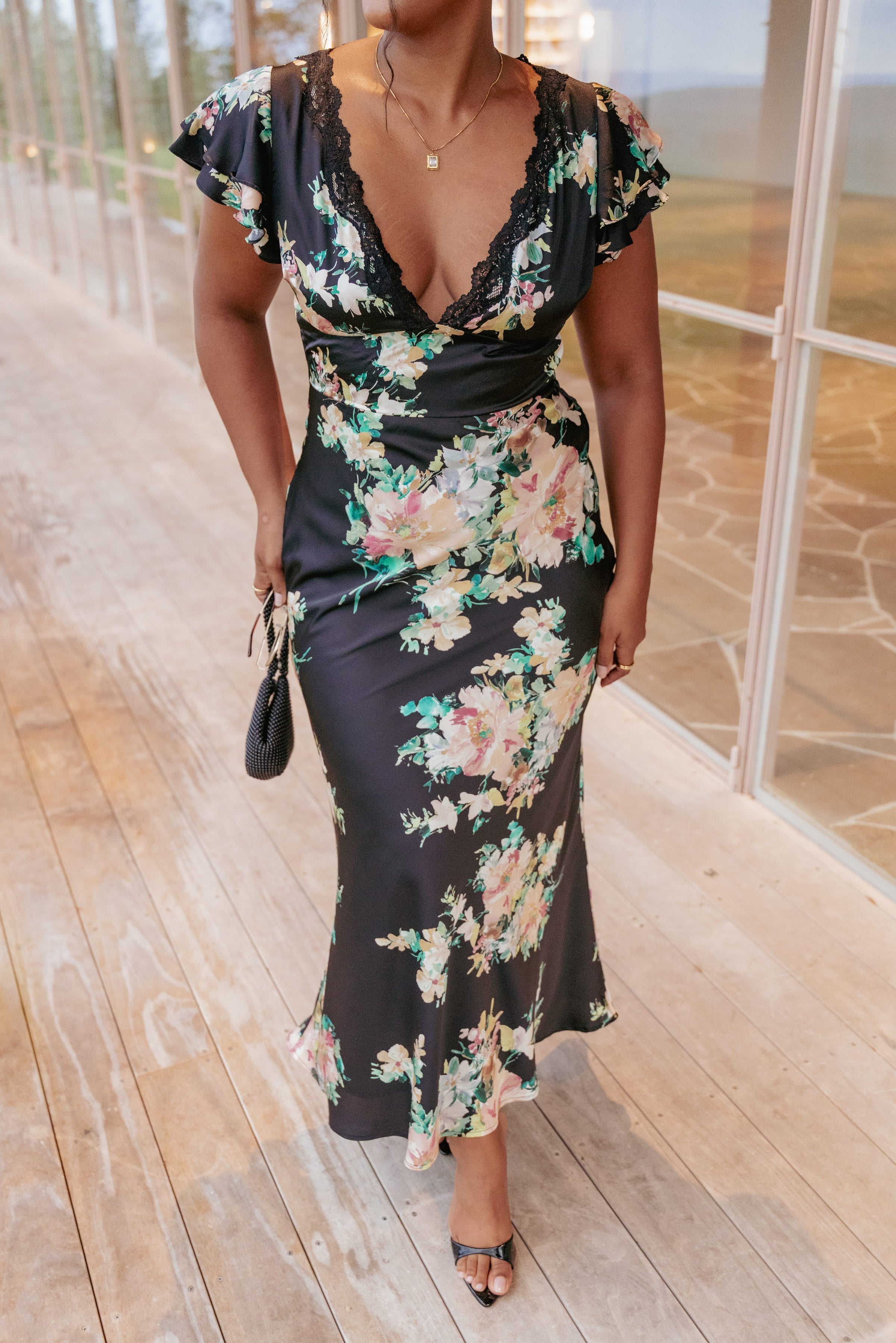 Petal and Pup USA DRESSES Arella Maxi Dress - Black Floral