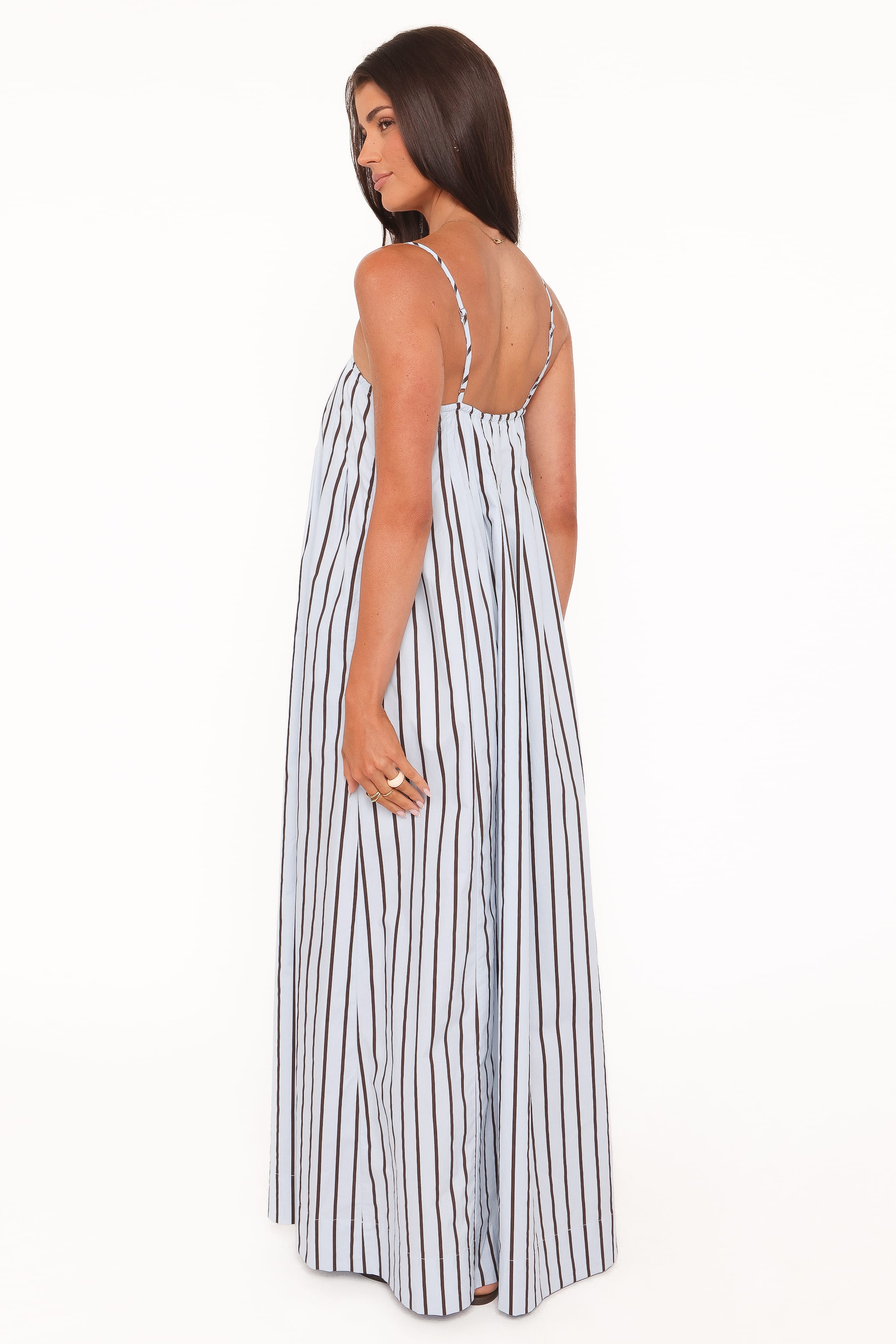 Petal and Pup USA DRESSES Arletta Maxi Dress - Blue/Brown Stripe