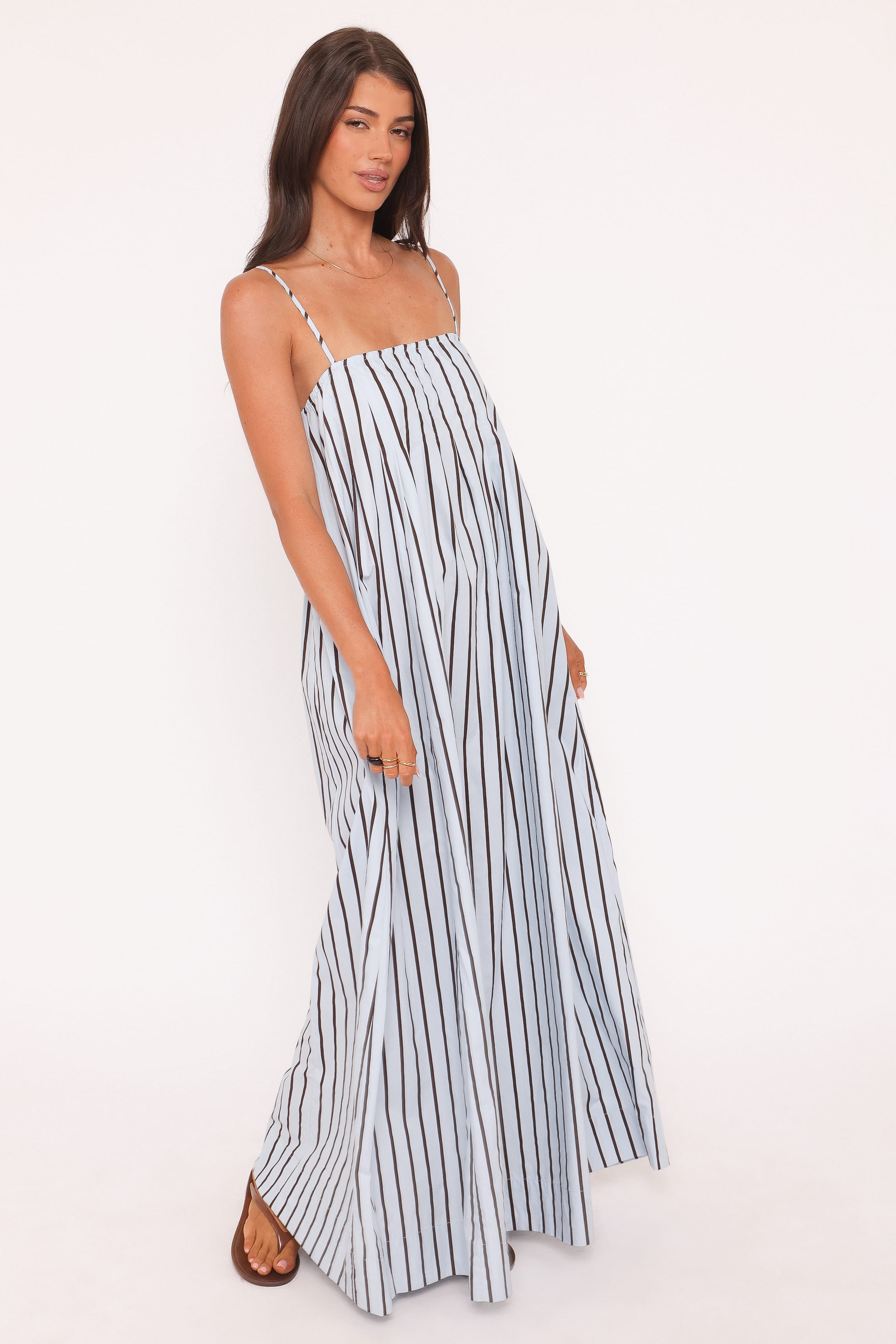 Petal and Pup USA DRESSES Arletta Maxi Dress - Blue/Brown Stripe