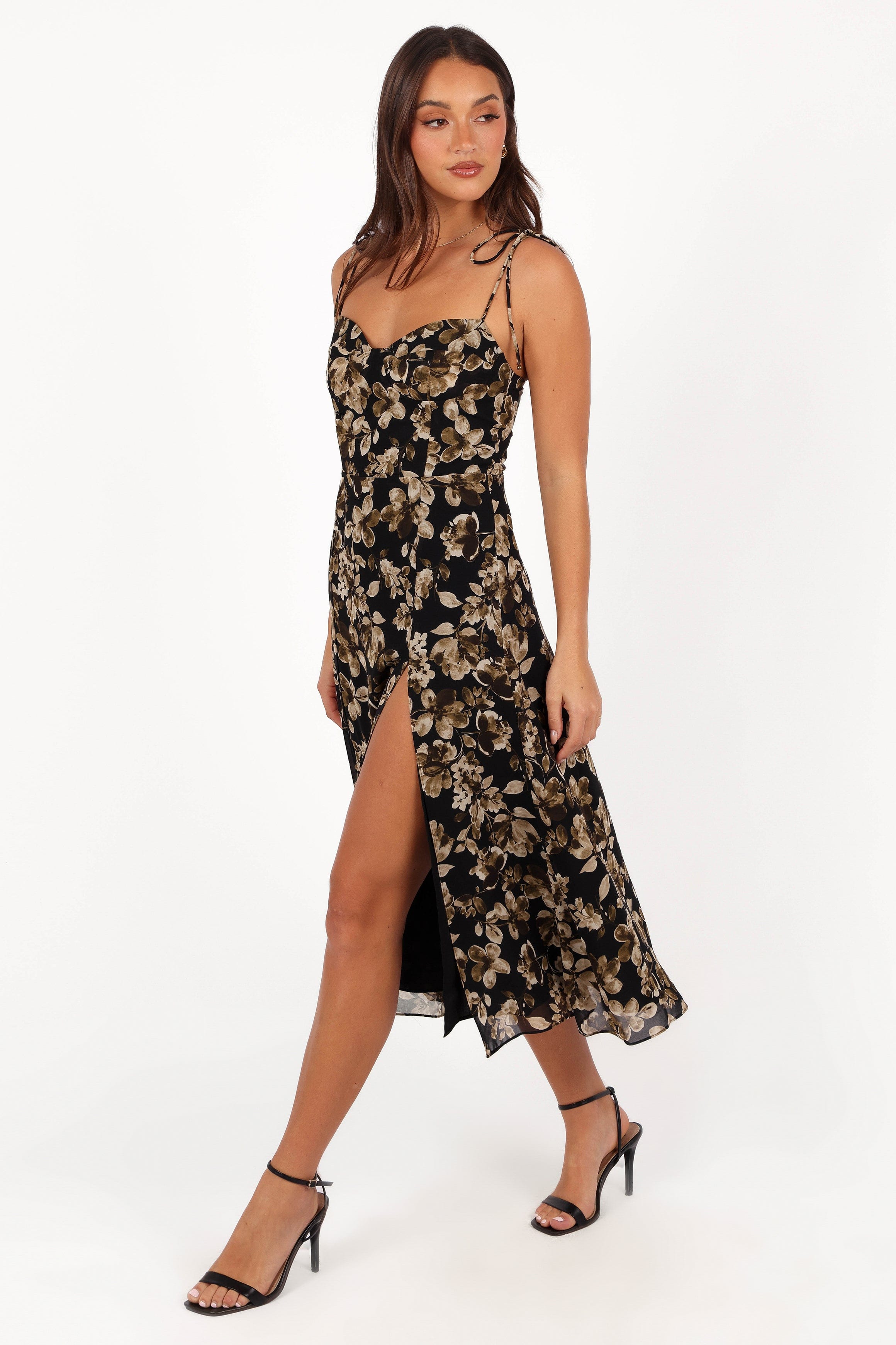 Petal and Pup USA DRESSES Arycia Midi Dress - Black Floral
