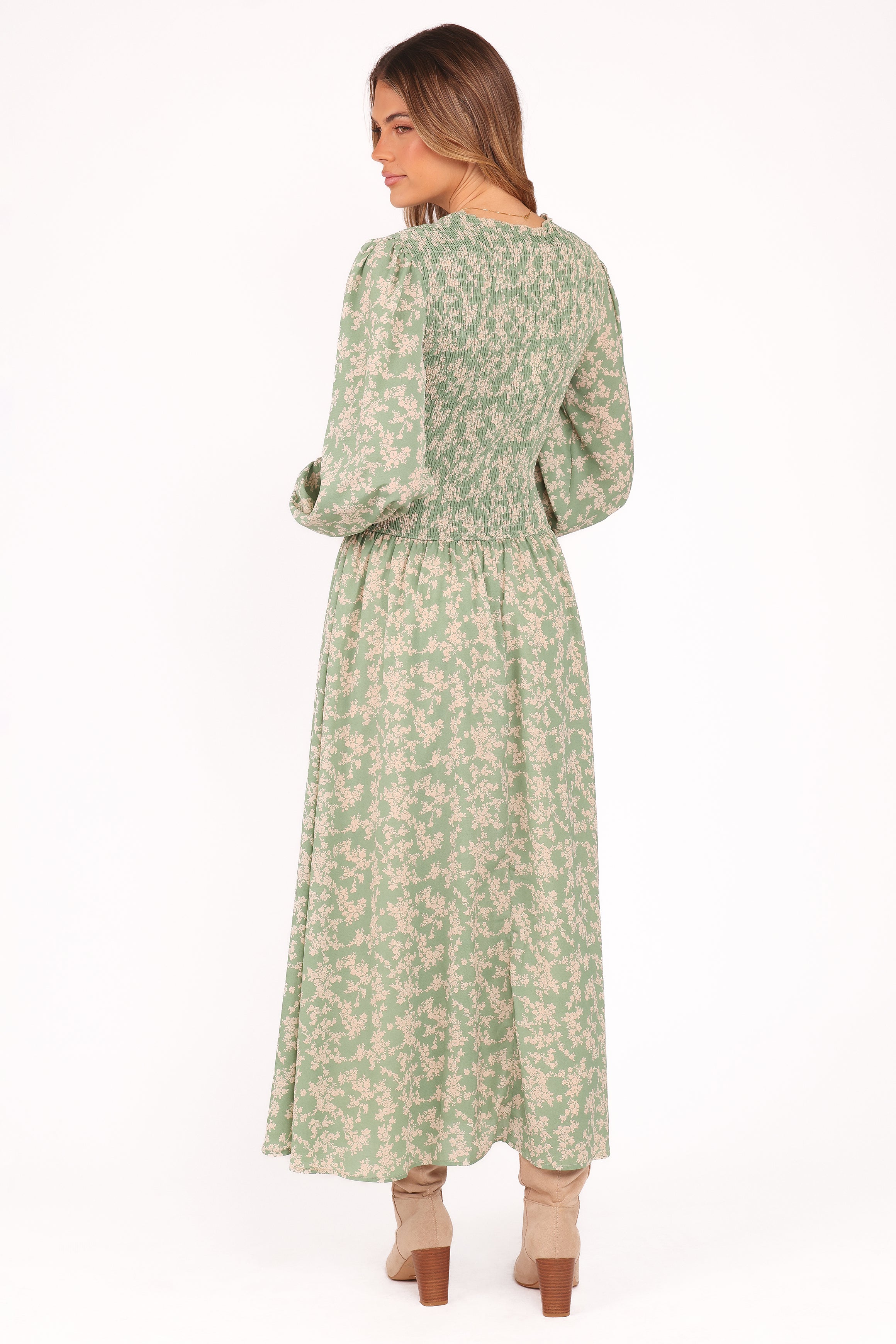 Petal and Pup USA DRESSES Ashara Long Sleeve Midi Dress - Green Floral