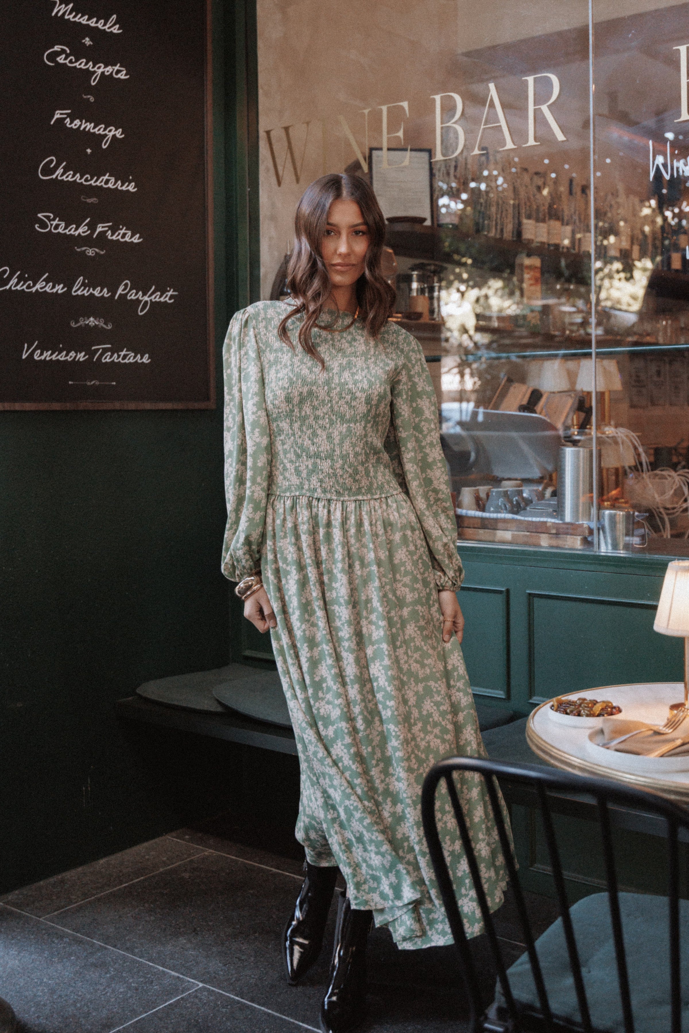 Petal and Pup USA DRESSES Ashara Long Sleeve Midi Dress - Green Floral