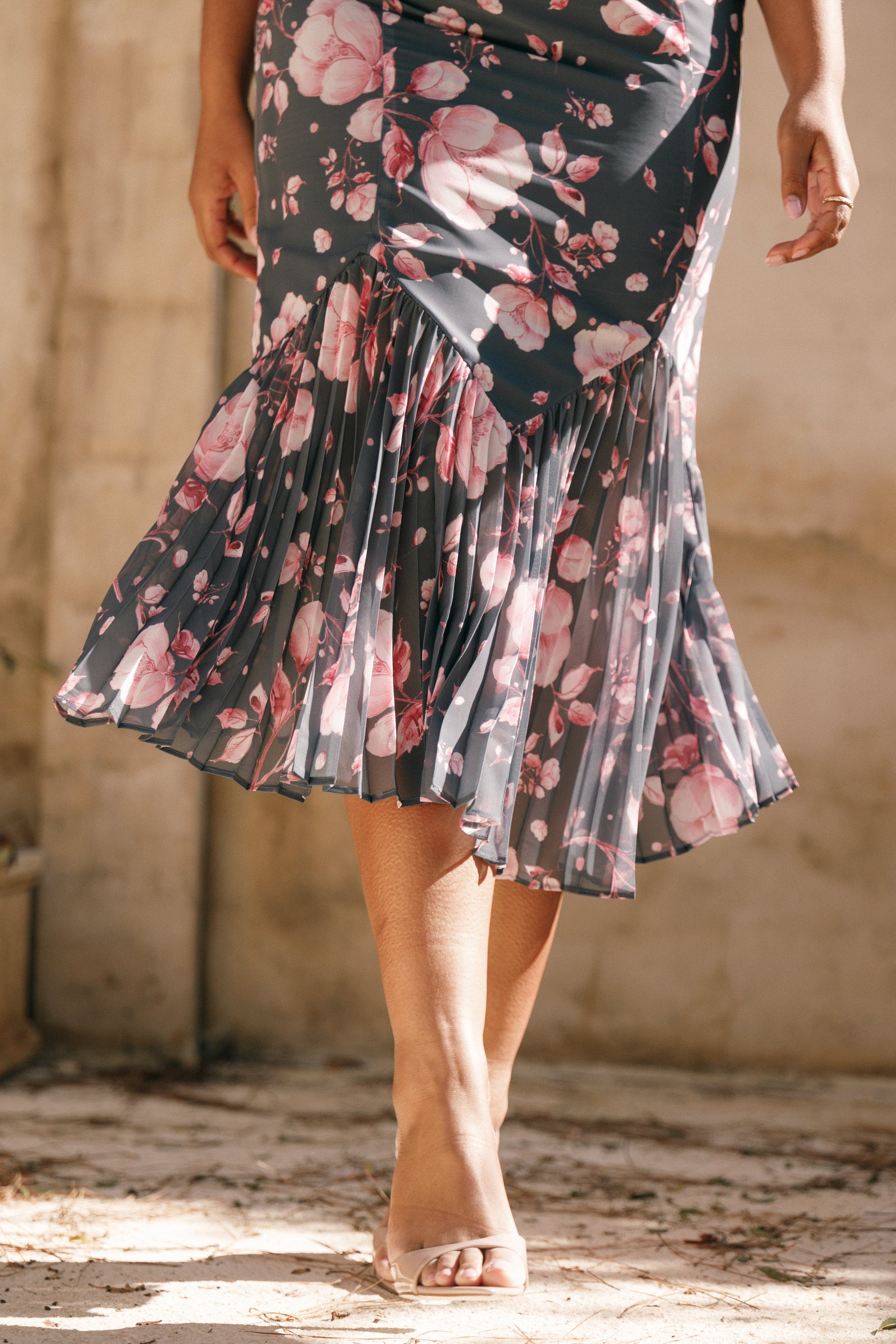 Petal and Pup USA DRESSES Ashton Midi Dress - Steel Gray Floral (Hold for Rack)