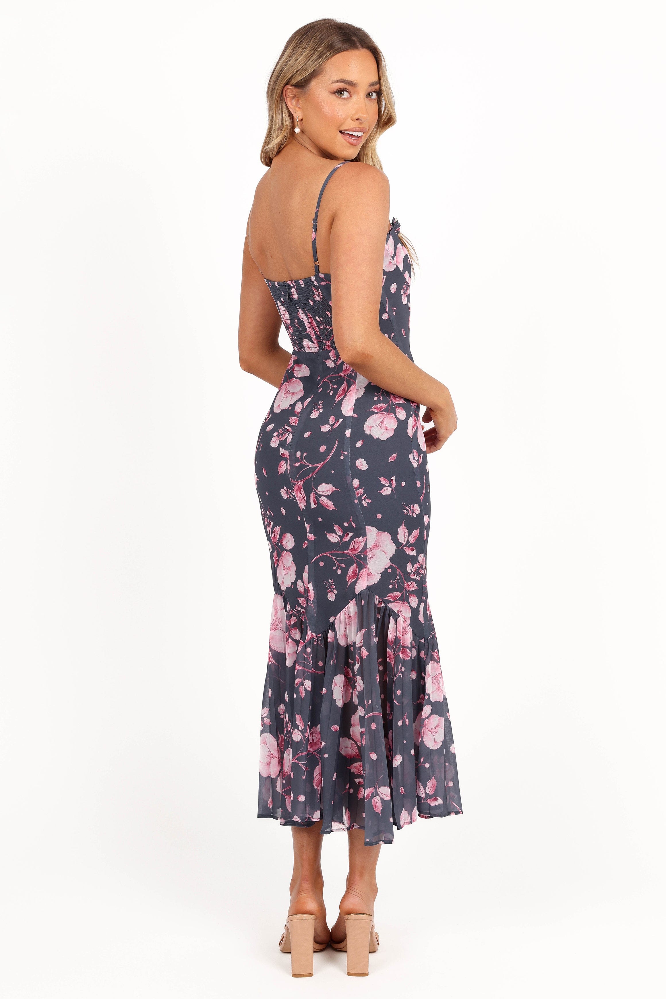 Petal and Pup USA DRESSES Ashton Midi Dress - Steel Gray Floral (Hold for Rack)
