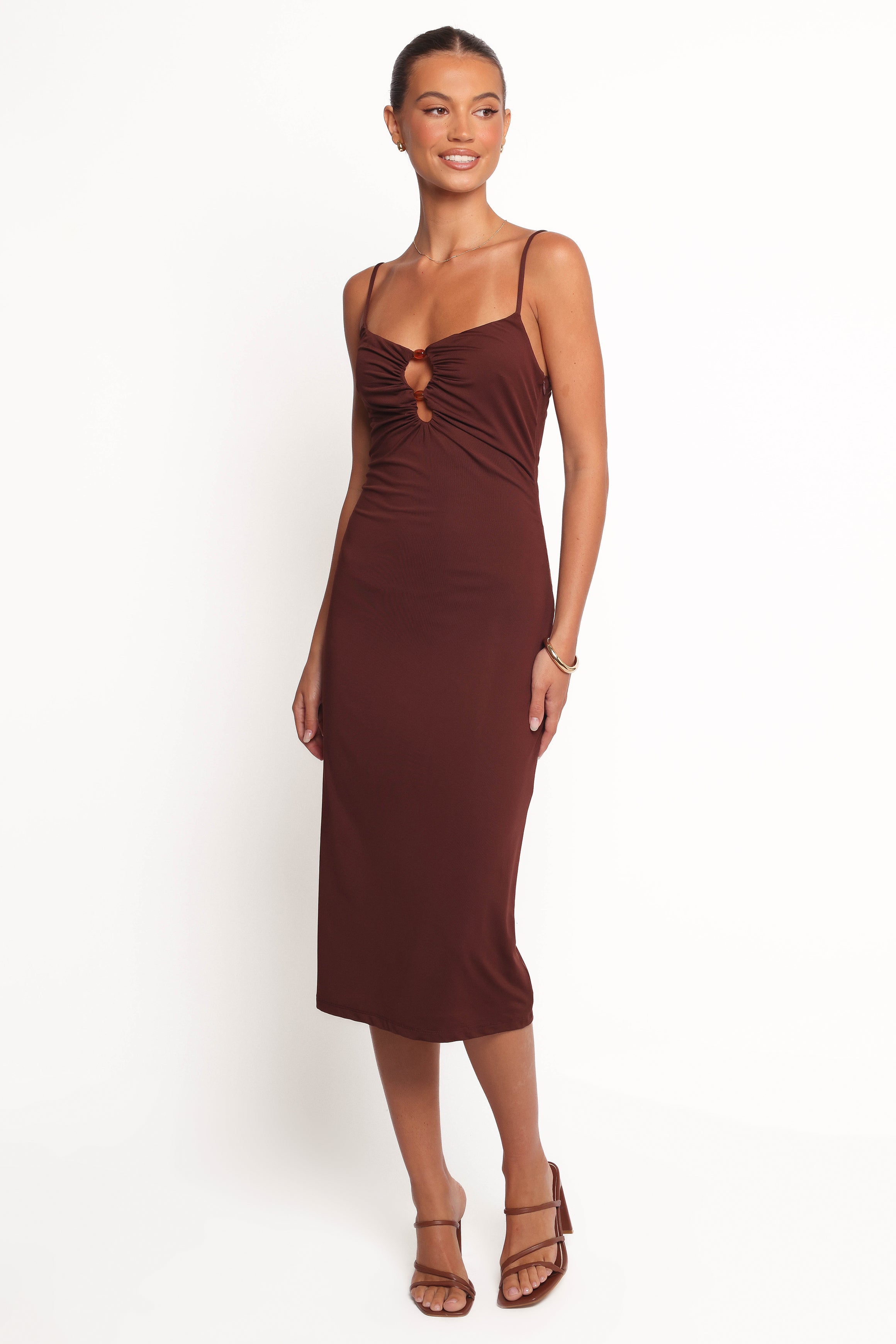 Petal and Pup USA DRESSES Ashy Midi Dress - Brown