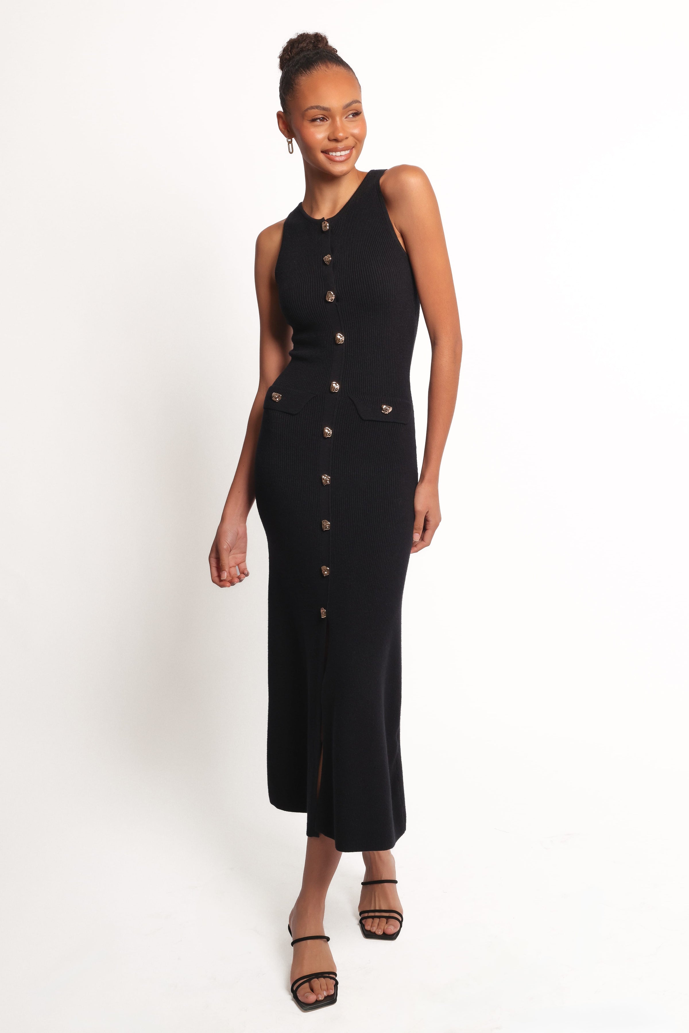 Petal and Pup USA DRESSES Aspen Button Up Knit Dress - Black
