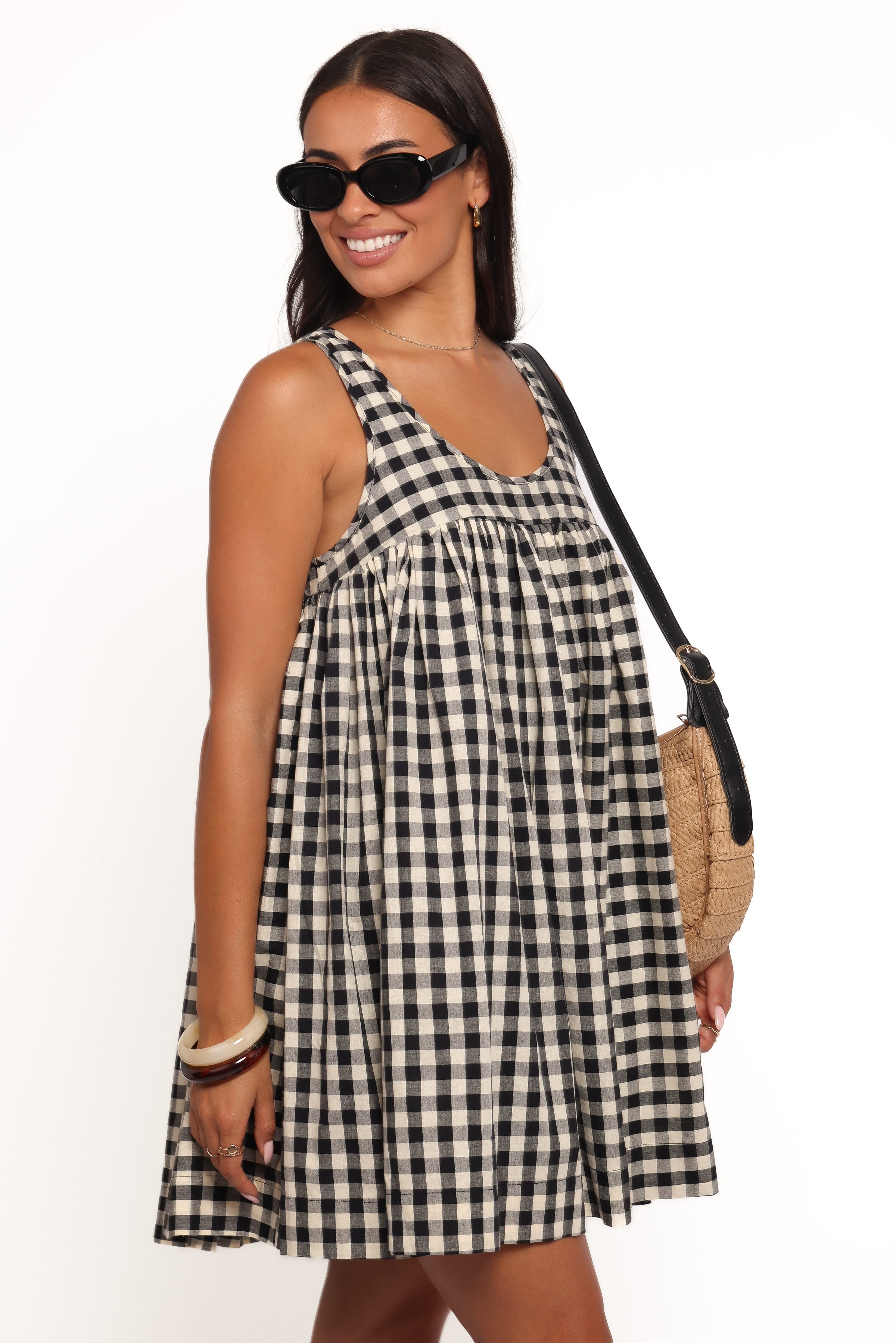 Petal and Pup USA DRESSES Atria Mini Dress - Black Cream Gingham