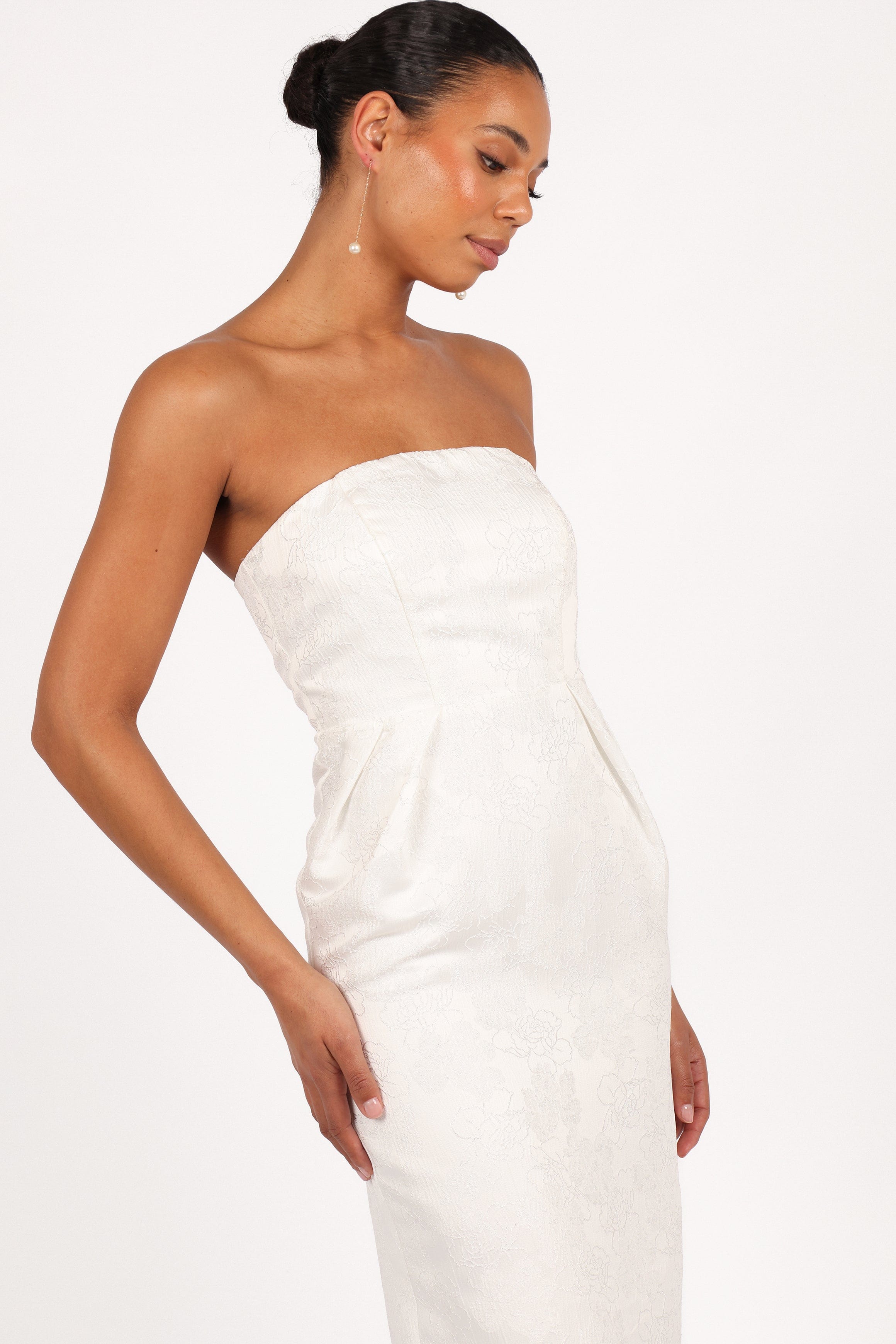 Petal and Pup USA DRESSES Avah Strapless Midi Dress - White (Hold for Rack)