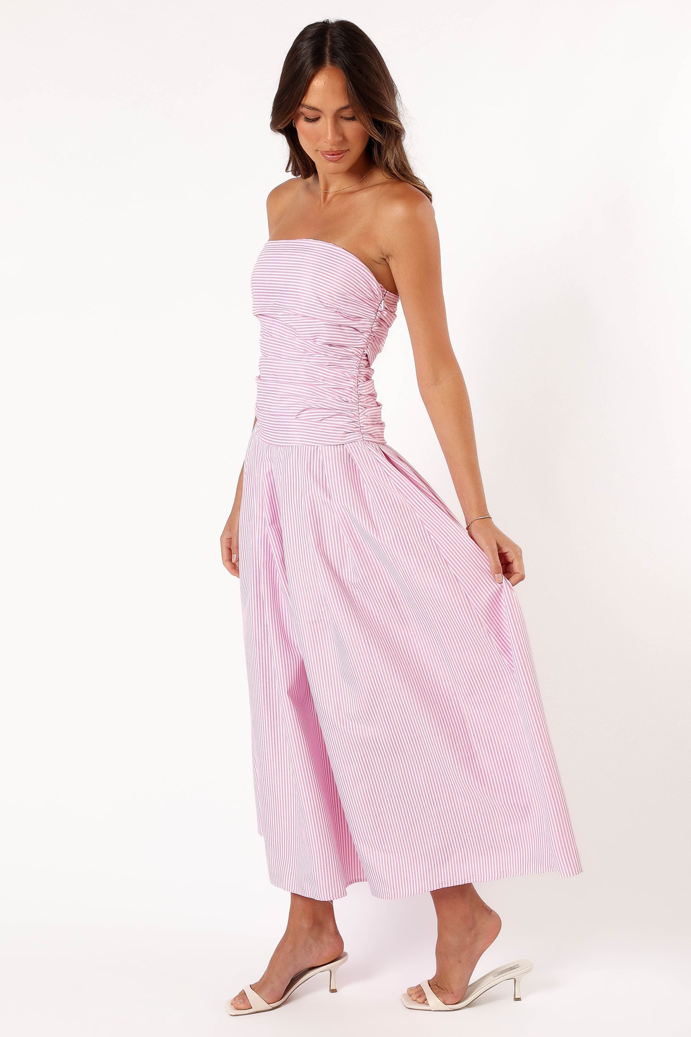 Petal and Pup USA DRESSES Avalee Strapless Maxi Dress - Pink Stripe