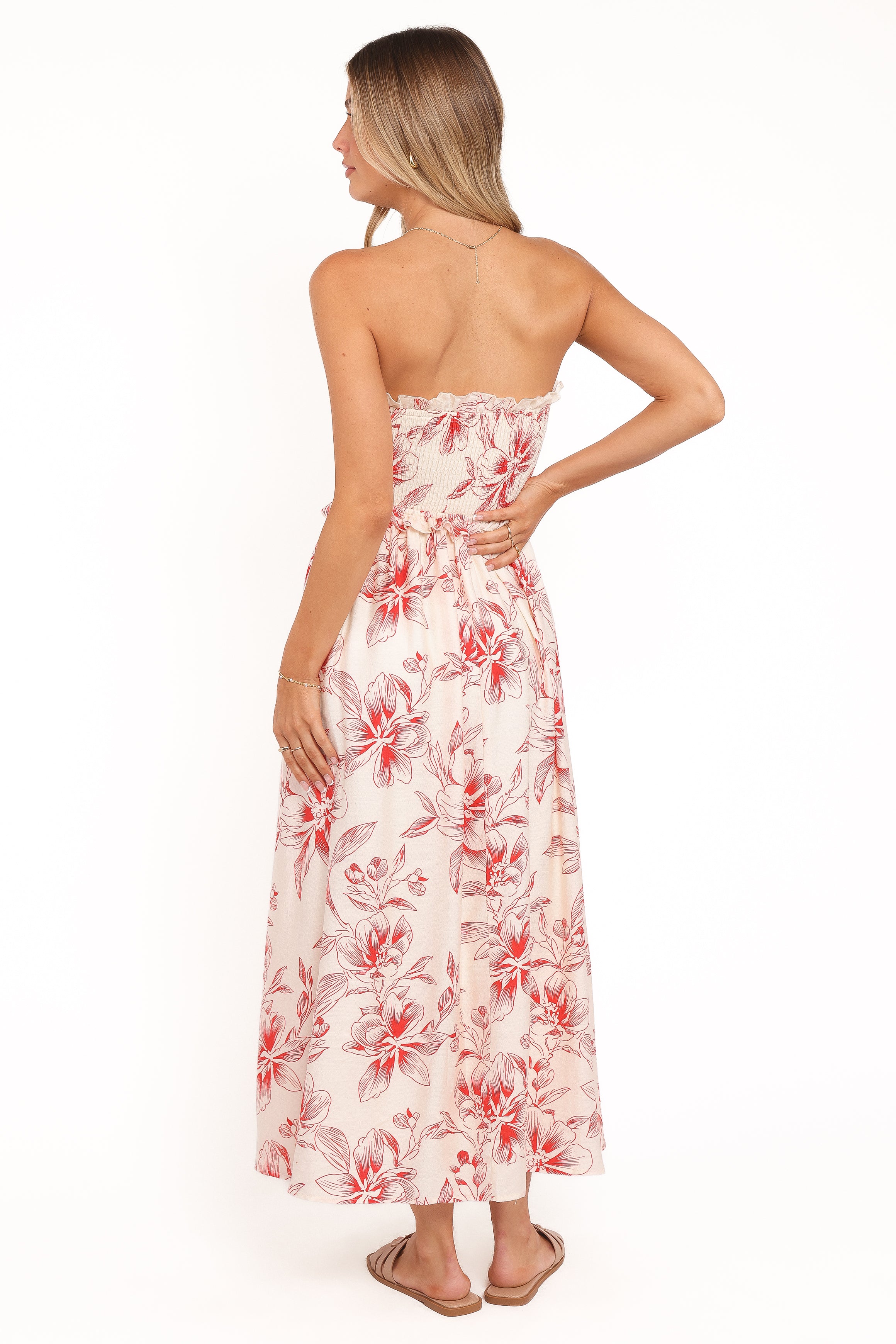 Petal and Pup USA DRESSES Avania Strapless Midi Dress - Red Floral