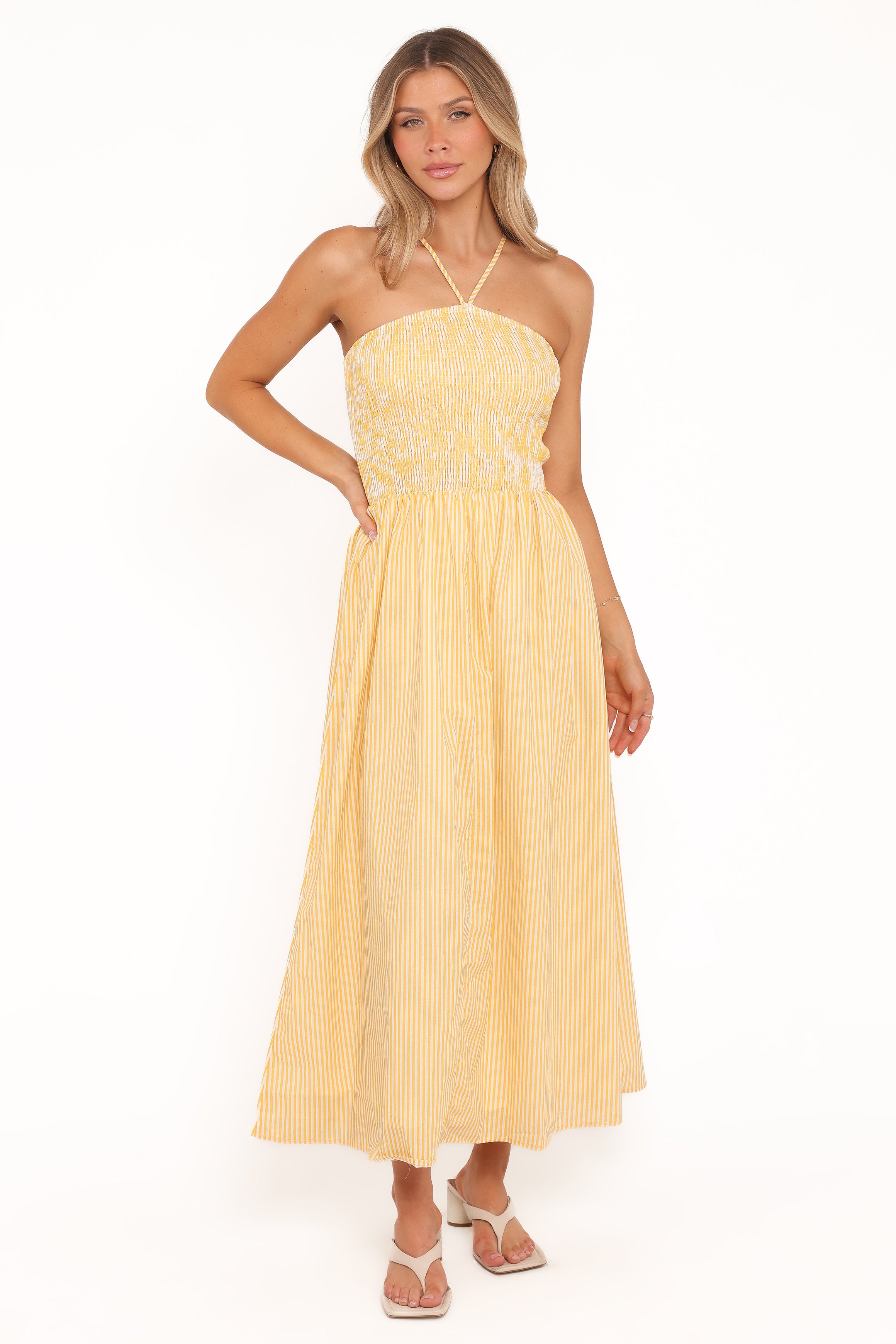 Petal and Pup USA DRESSES Aviva Smocked Midi Dress - Mango Stripe