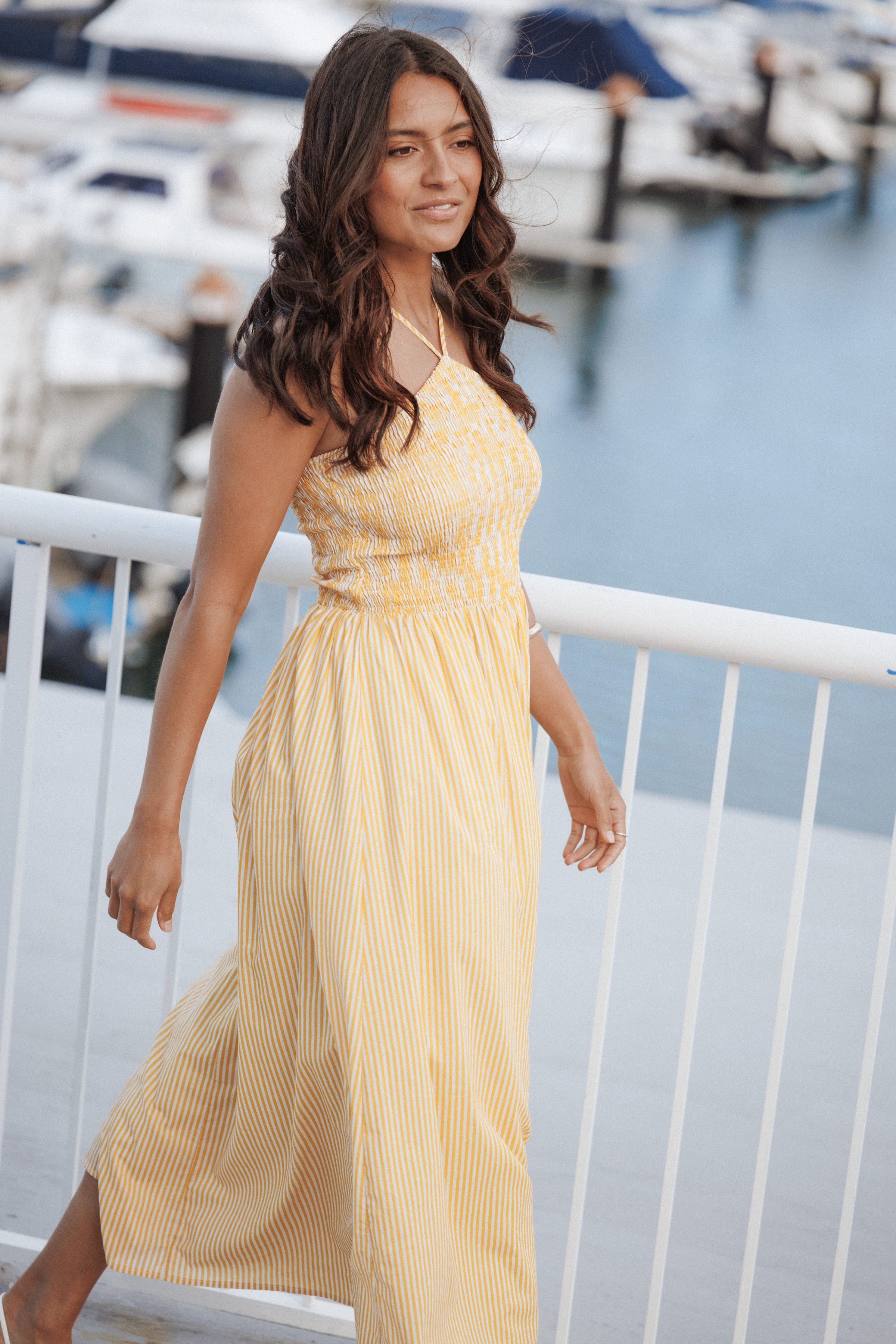 Petal and Pup USA DRESSES Aviva Smocked Midi Dress - Mango Stripe