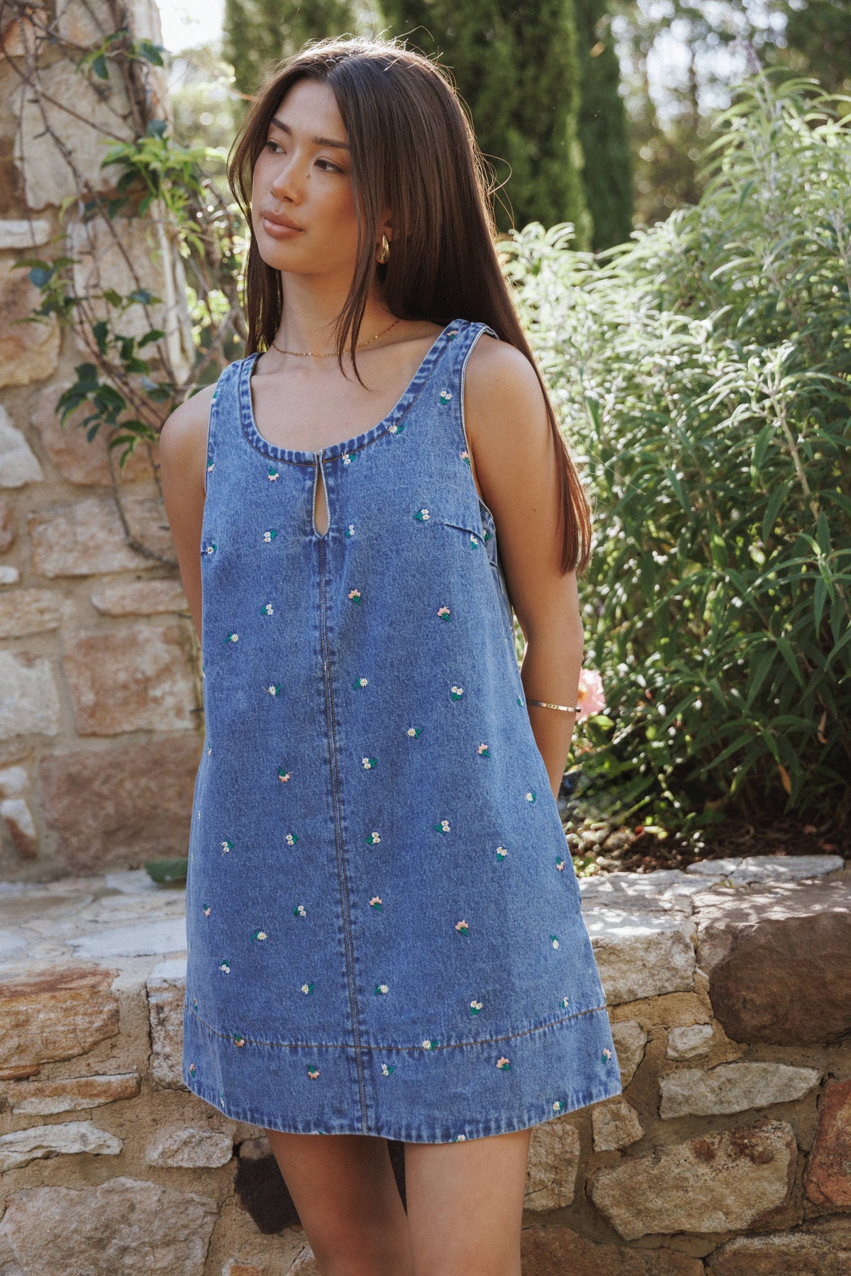 Petal & Pup Azen Mini Dress - Embroidered Denim