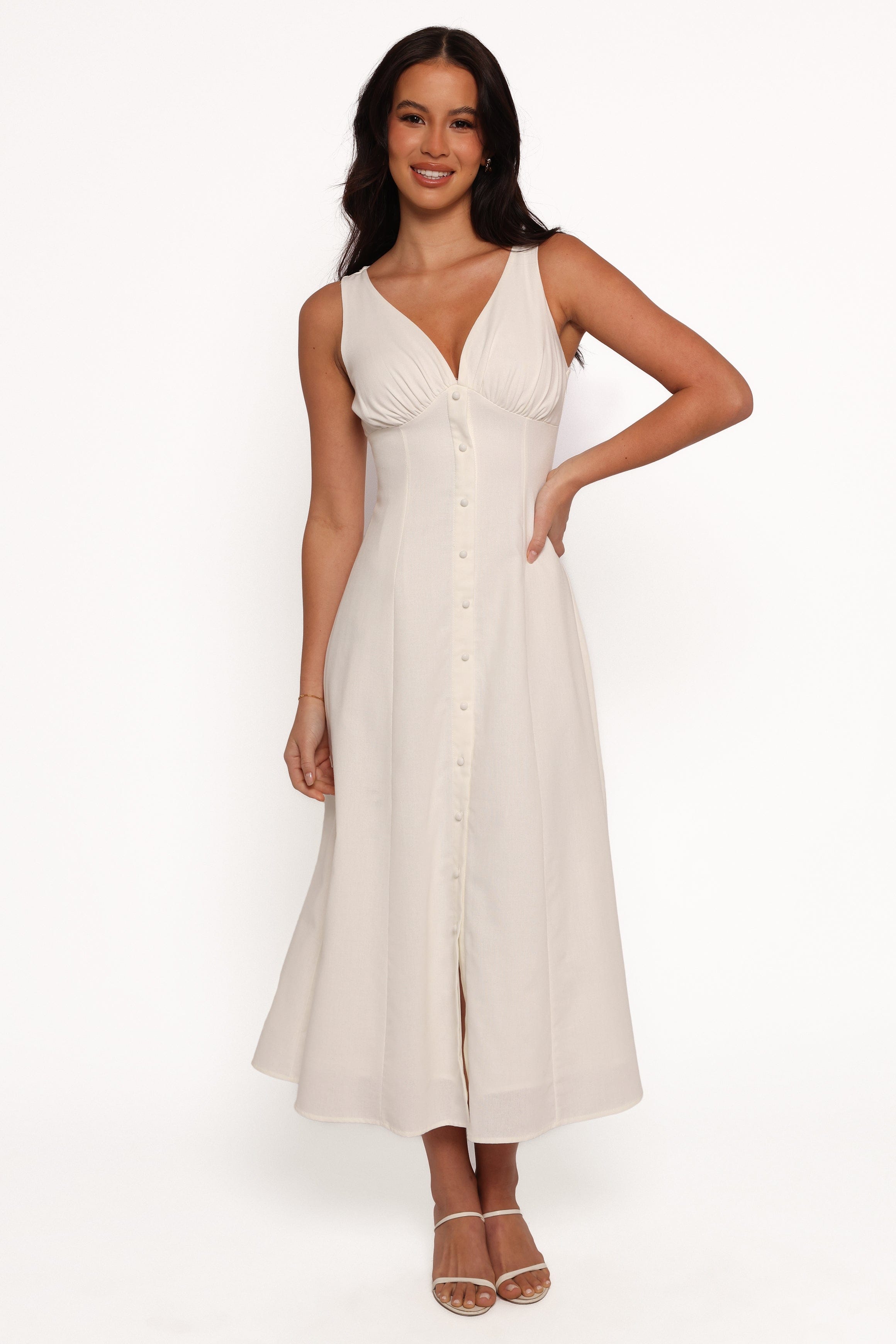 Petal and Pup USA DRESSES Barbara Midi Button Down Dress - White
