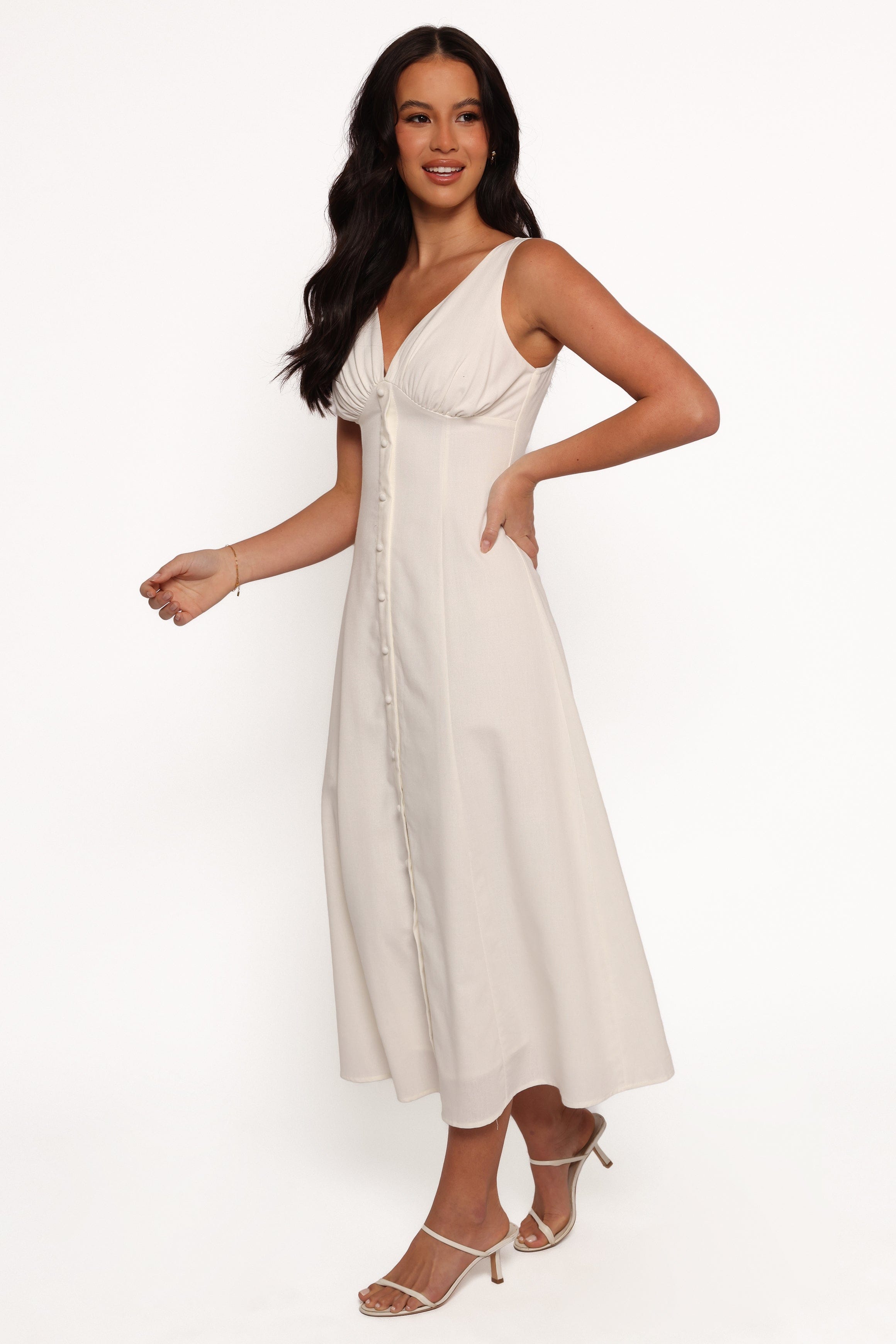 Petal and Pup USA DRESSES Barbara Midi Button Down Dress - White