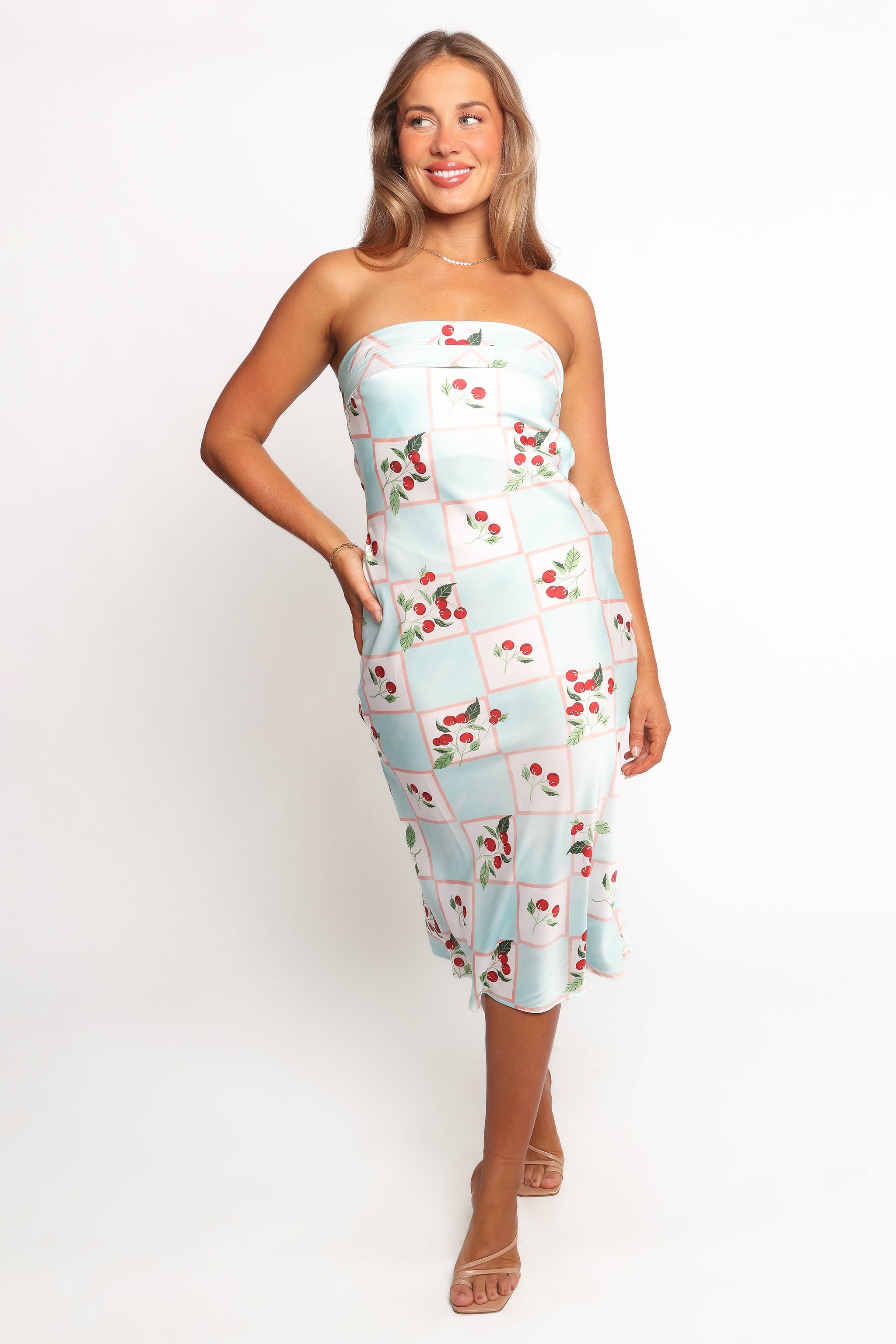 Petal and Pup Women's Benton Strapless Midi Dress - Cherry Print XS Petal and Pup Women's Benton Strapless Midi Dress - Cherry Print XS