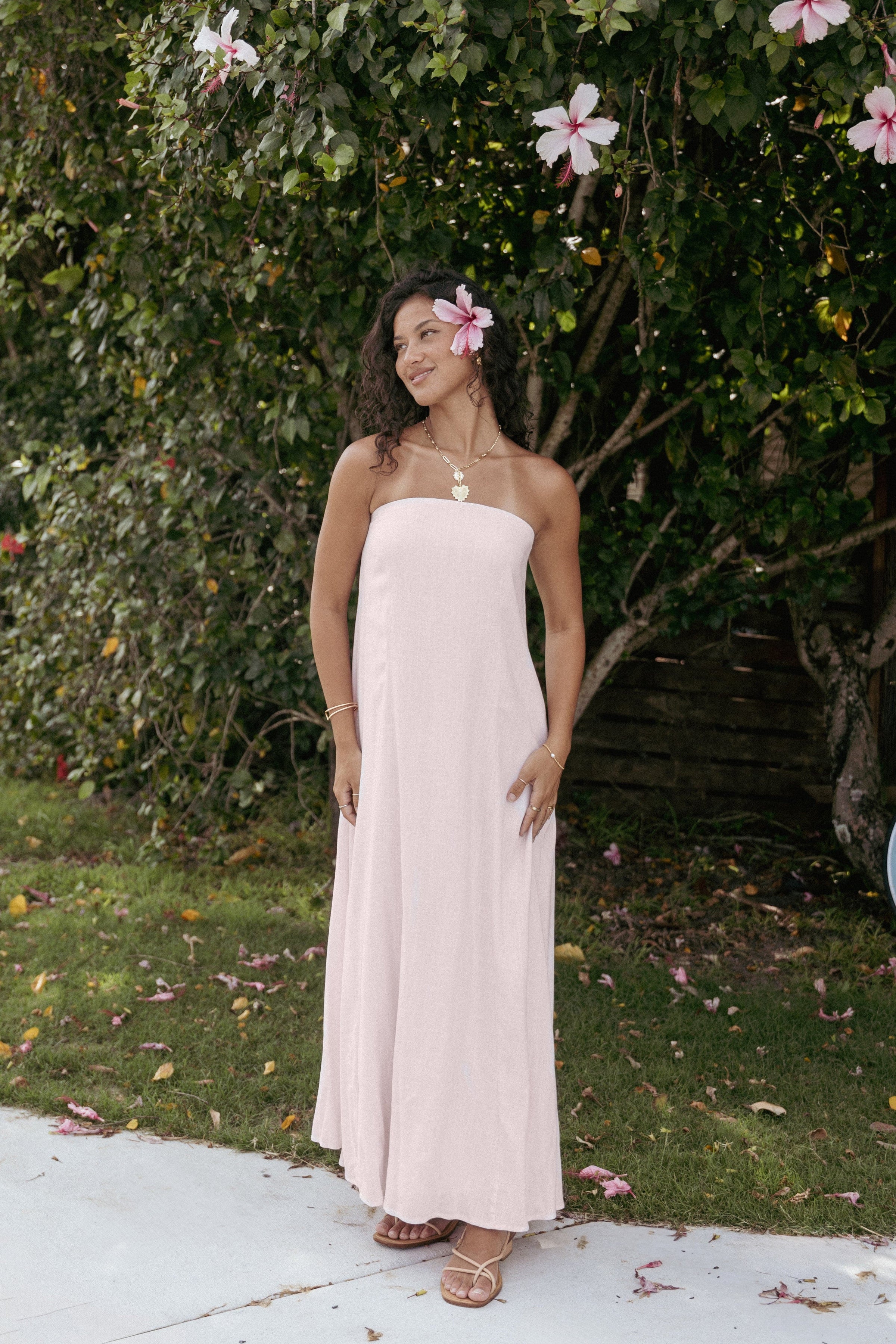 Petal and Pup USA DRESSES Bethany Strapless Midi Dress - Rosewater