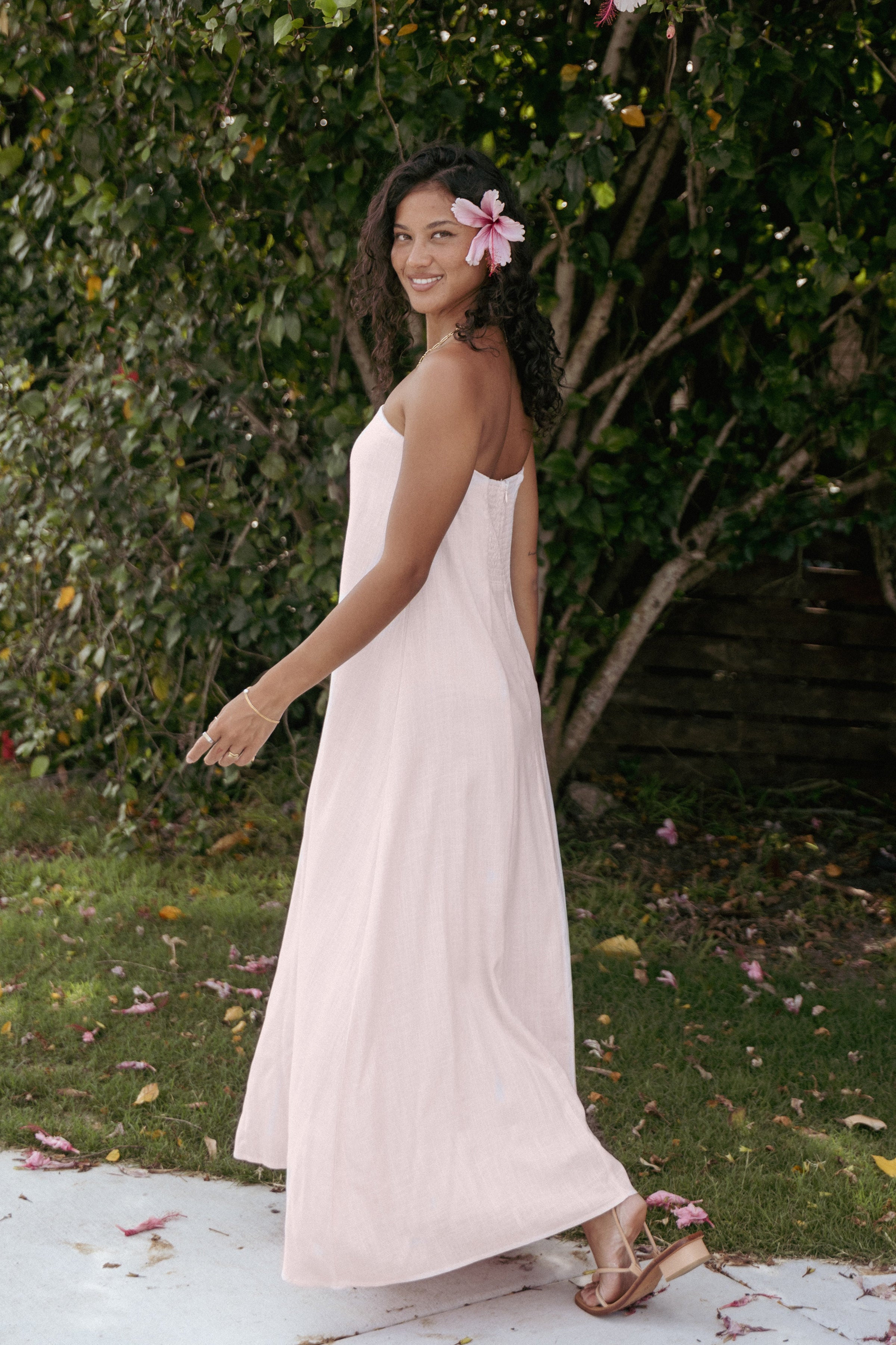 Petal and Pup USA DRESSES Bethany Strapless Midi Dress - Rosewater