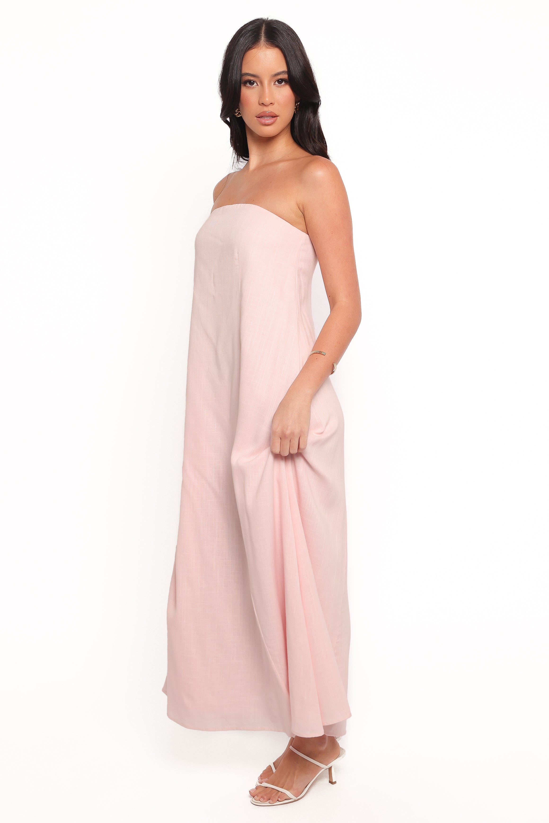 Petal and Pup USA DRESSES Bethany Strapless Midi Dress - Rosewater