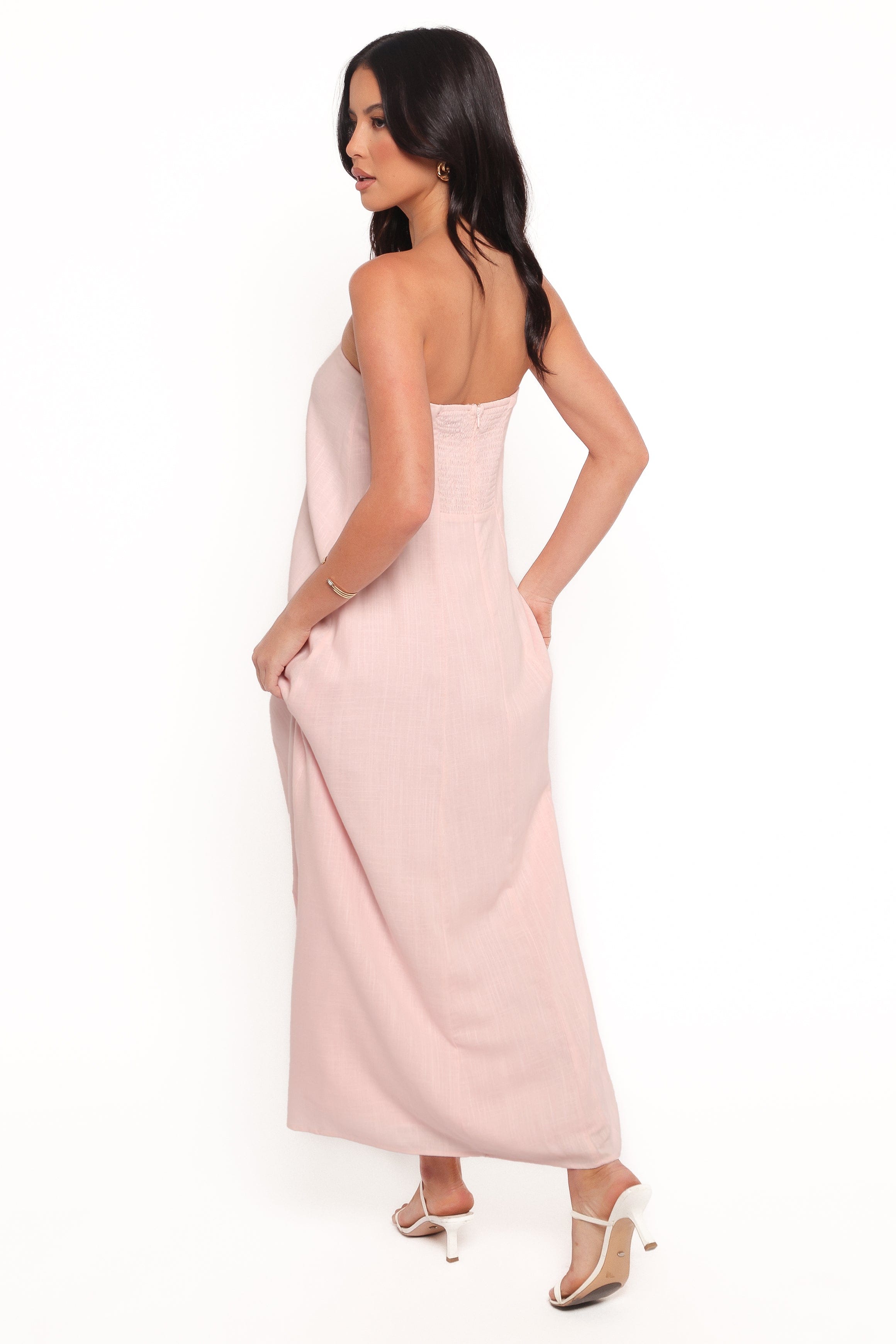 Petal and Pup USA DRESSES Bethany Strapless Midi Dress - Rosewater