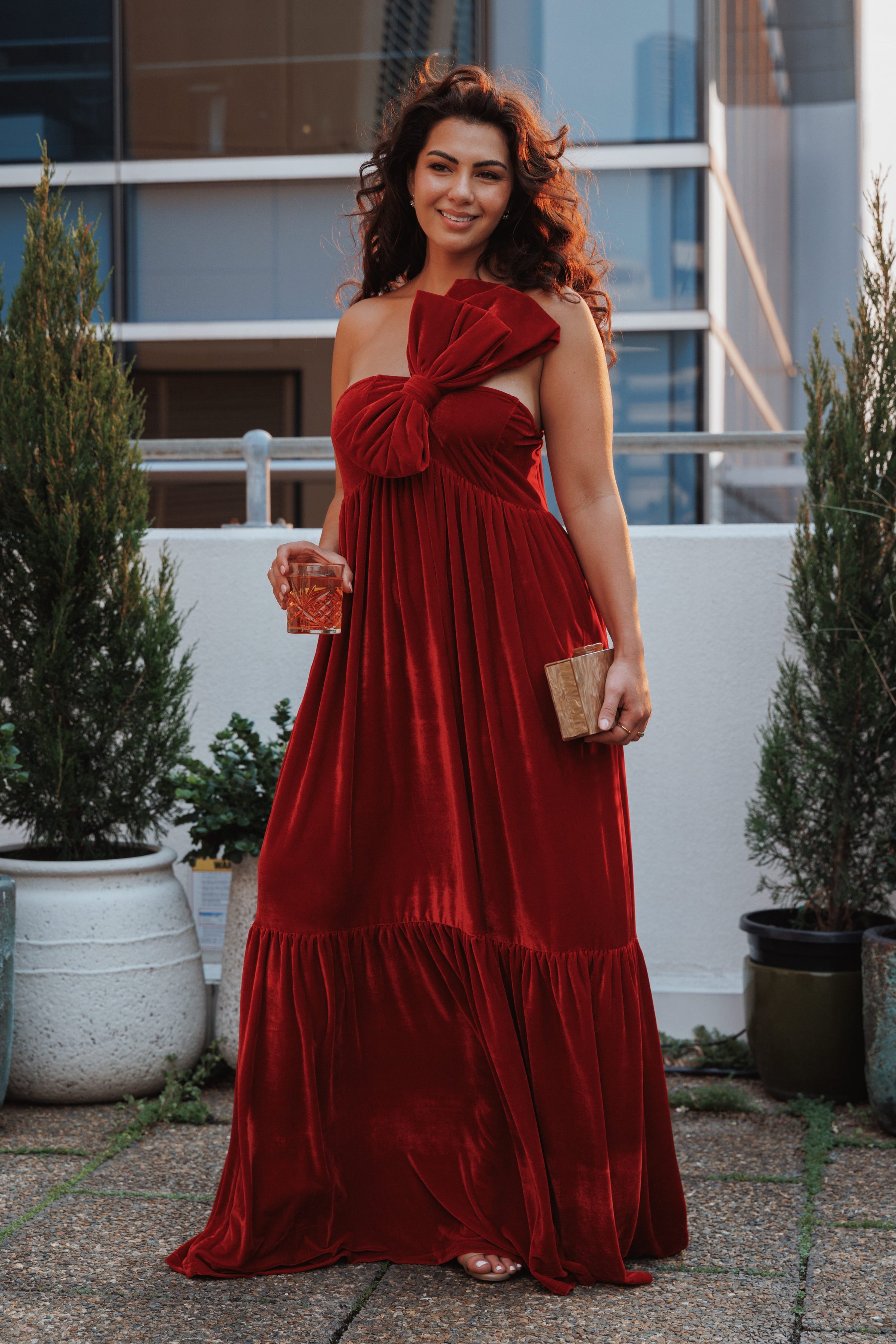 Petal and Pup USA DRESSES Betina Bow Front Maxi Dress - Red Velvet