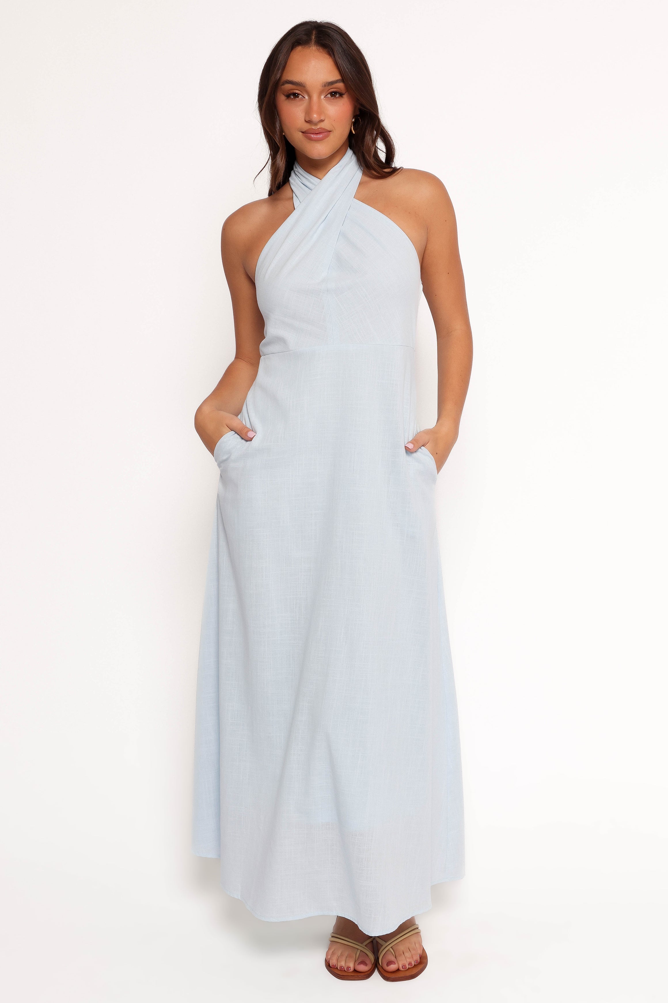 Petal and Pup USA DRESSES Betsy Halterneck Maxi Dress - Pale Blue