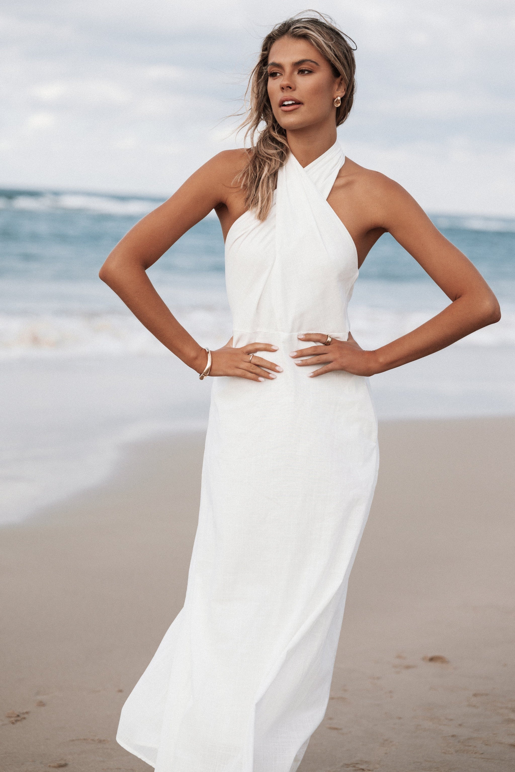 long white beach dresses Petal and Pup Women's Betsy Halterneck Maxi Dress