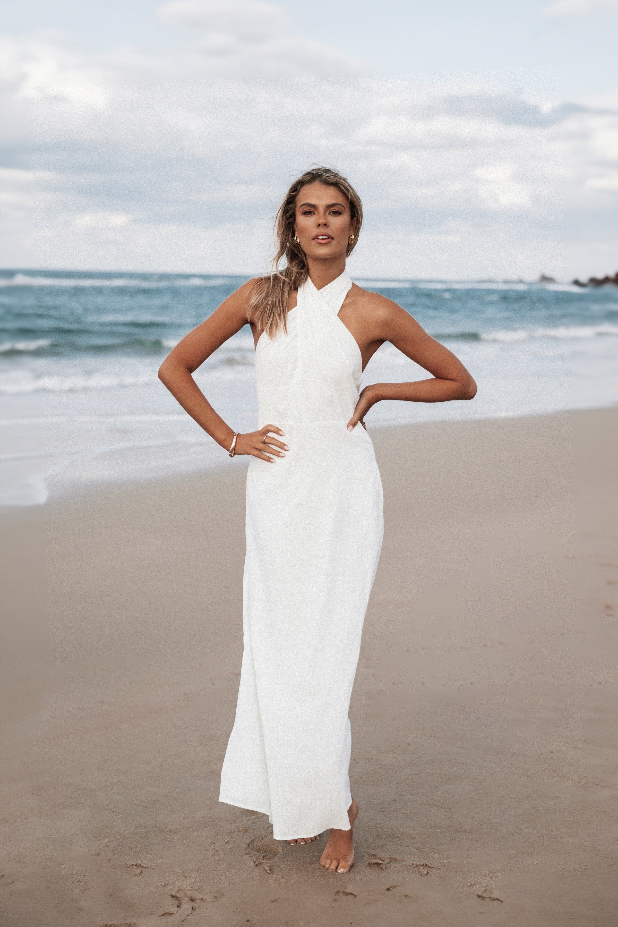 Petal and Pup USA DRESSES Betsy Halterneck Maxi Dress - White