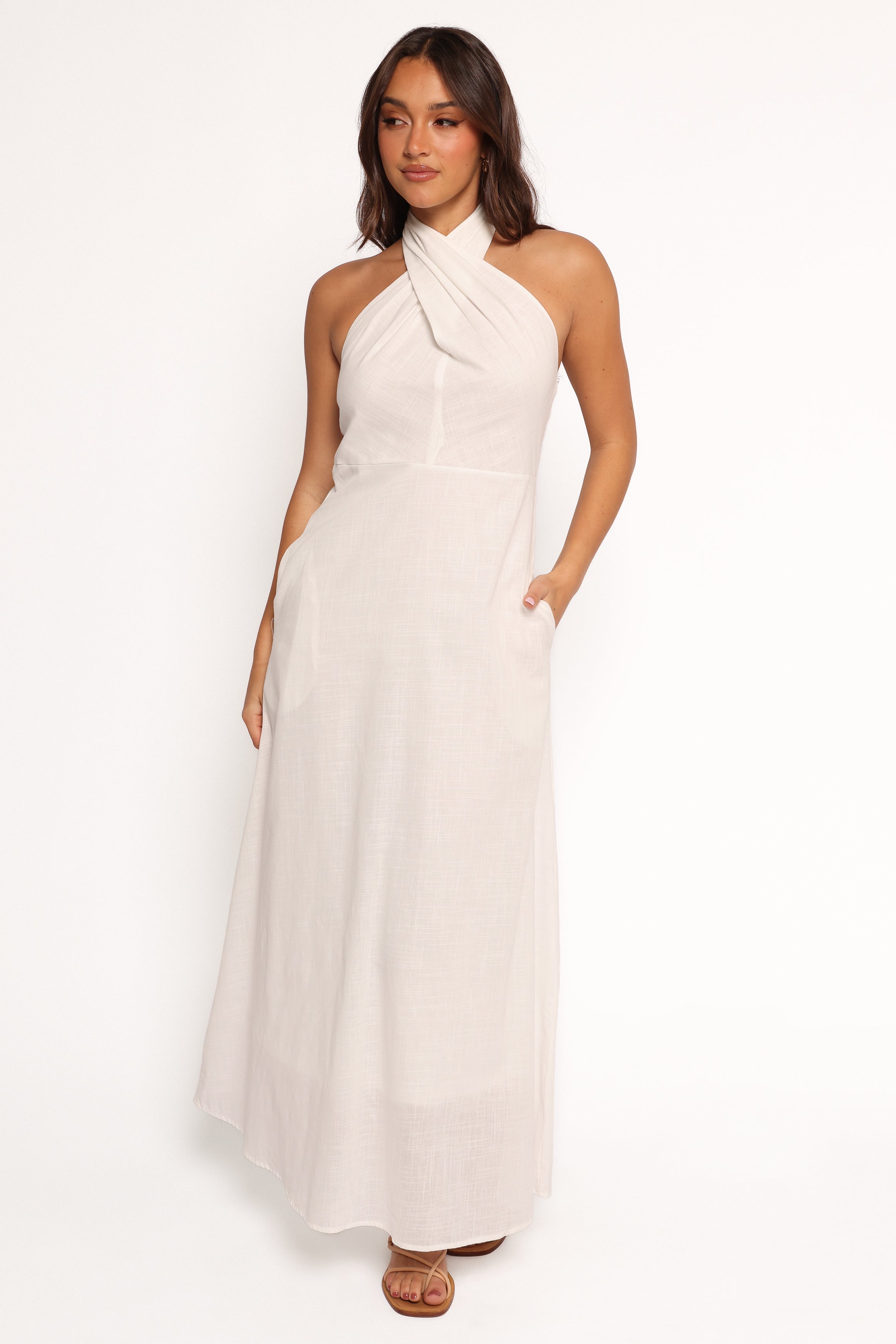Petal and Pup USA DRESSES Betsy Halterneck Maxi Dress - White
