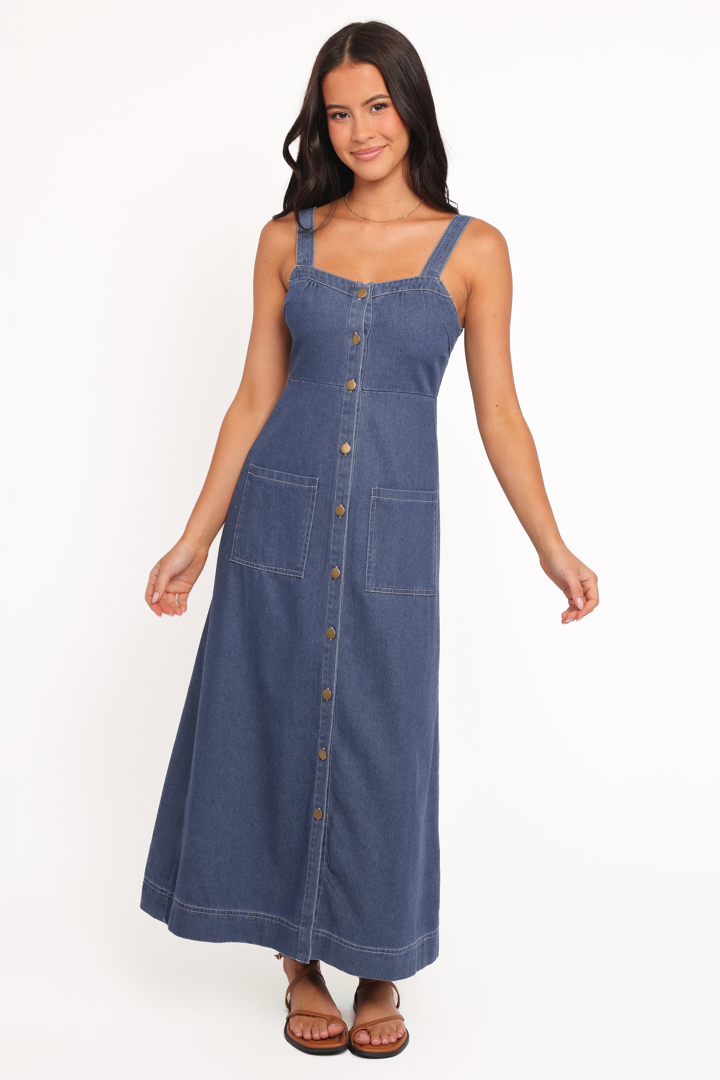 Petal and Pup USA DRESSES Bettie Midi Dress - Mid Blue Denim