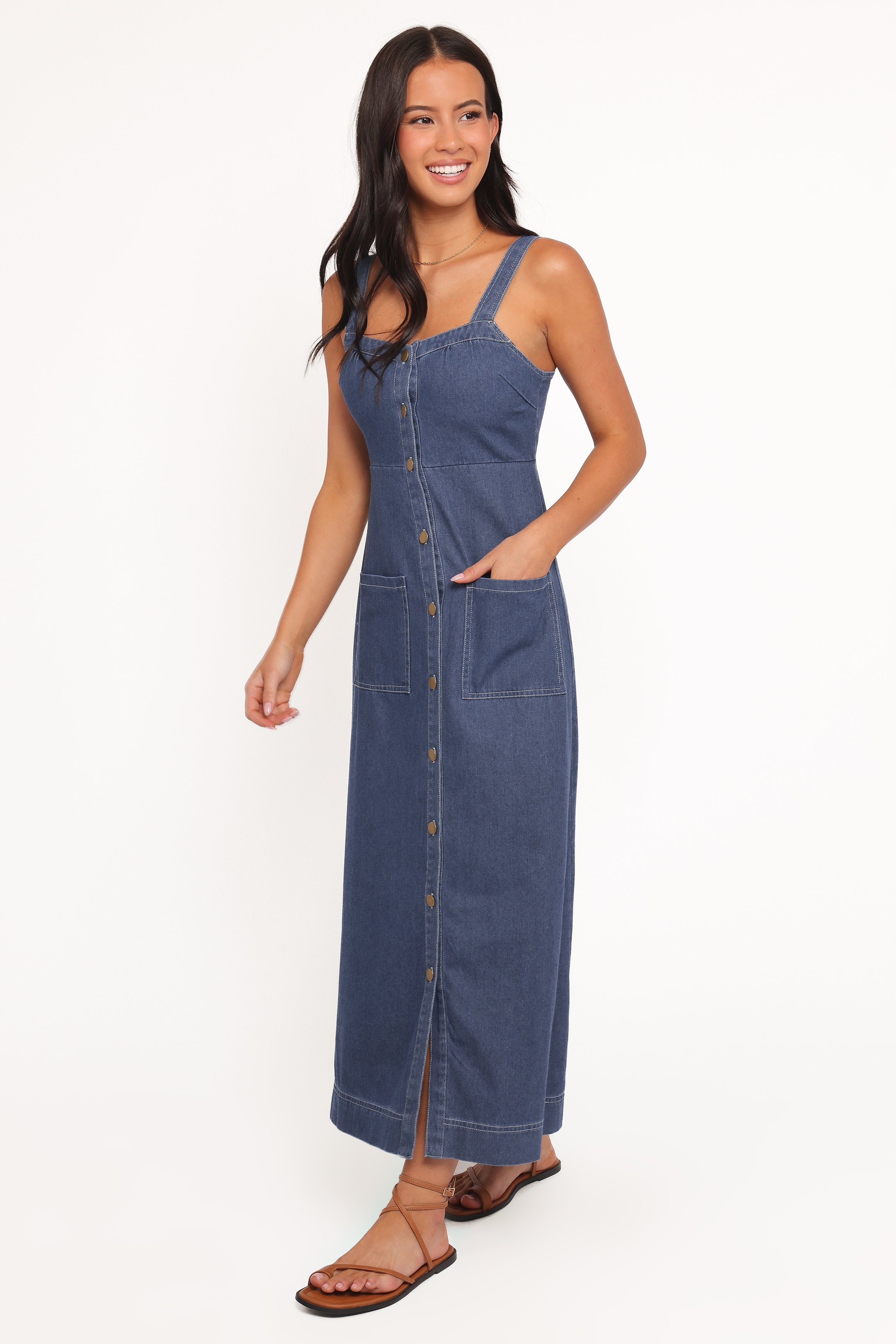 Petal and Pup USA DRESSES Bettie Midi Dress - Mid Blue Denim