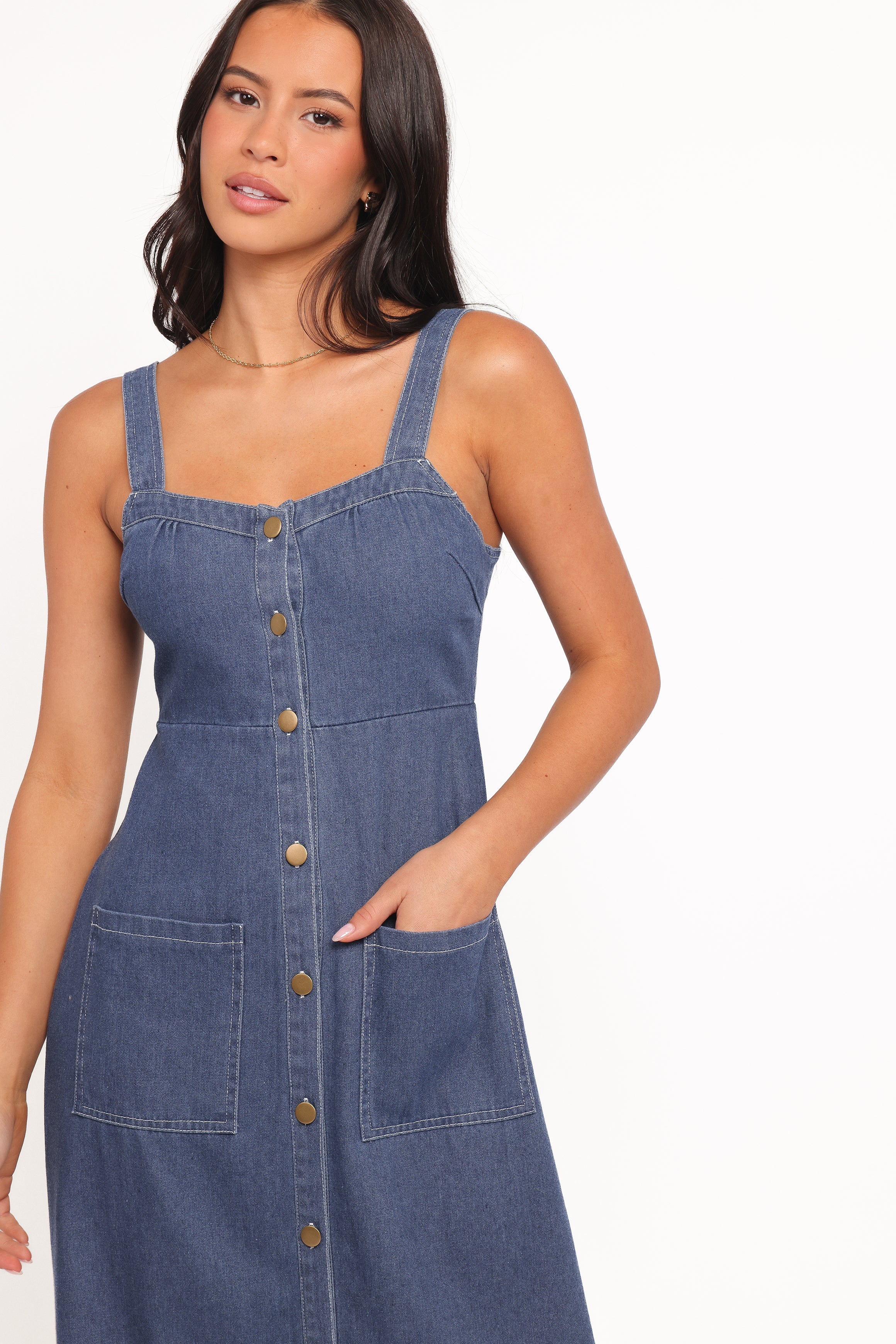 Petal and Pup USA DRESSES Bettie Midi Dress - Mid Blue Denim