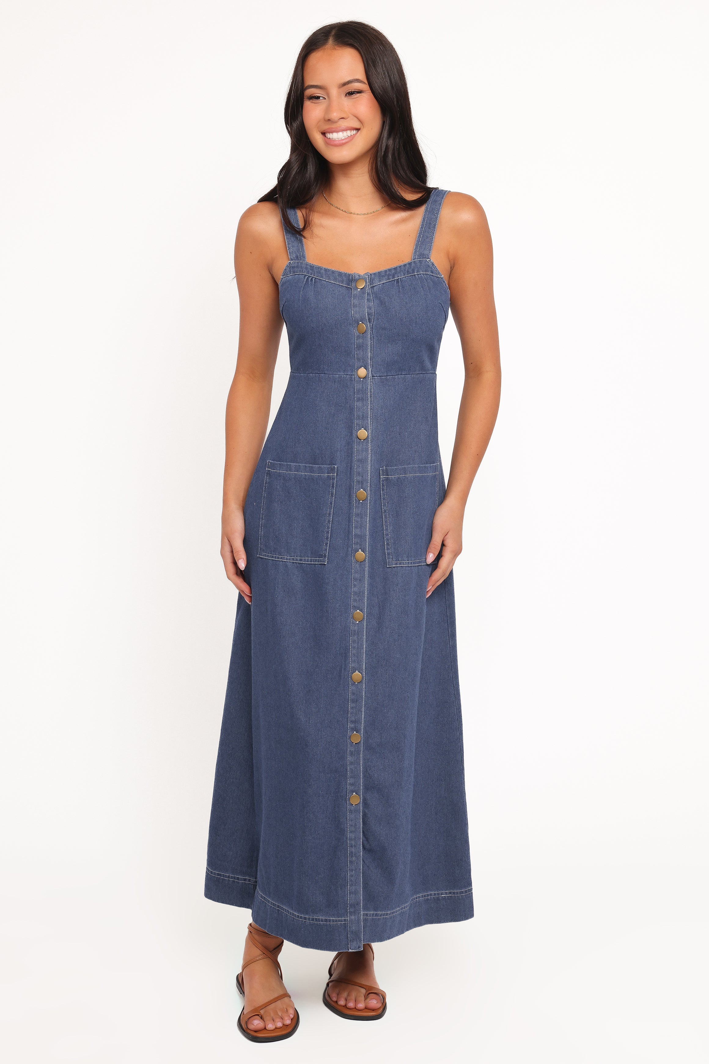 Petal and Pup USA DRESSES Bettie Midi Dress - Mid Blue Denim