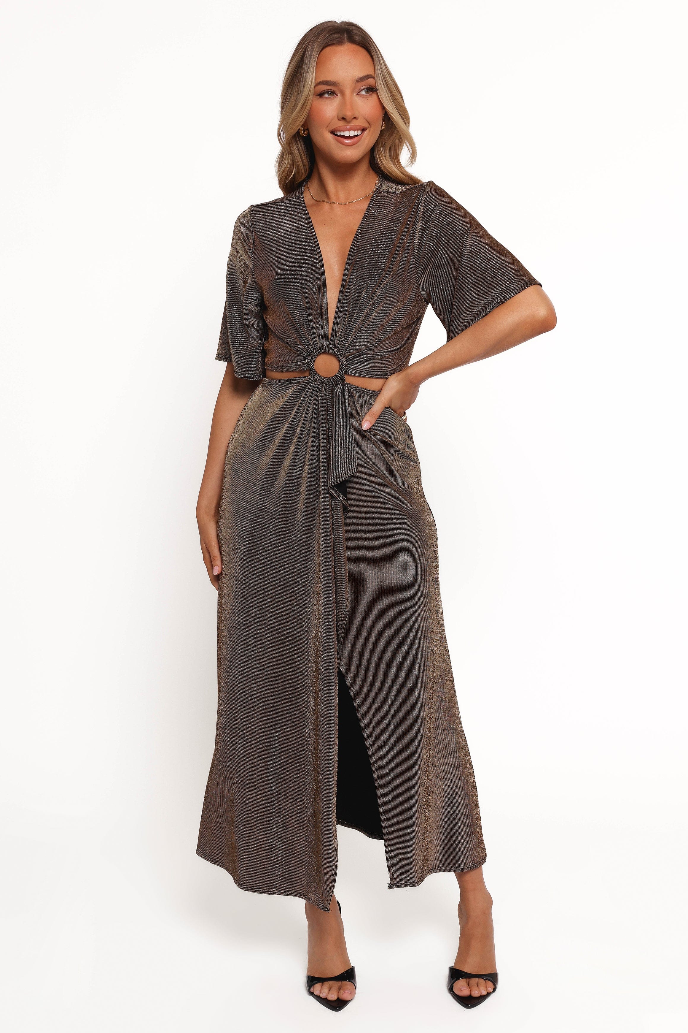 Petal and Pup USA DRESSES Blanca Cut Out Maxi Dress - Black/Rose Gold