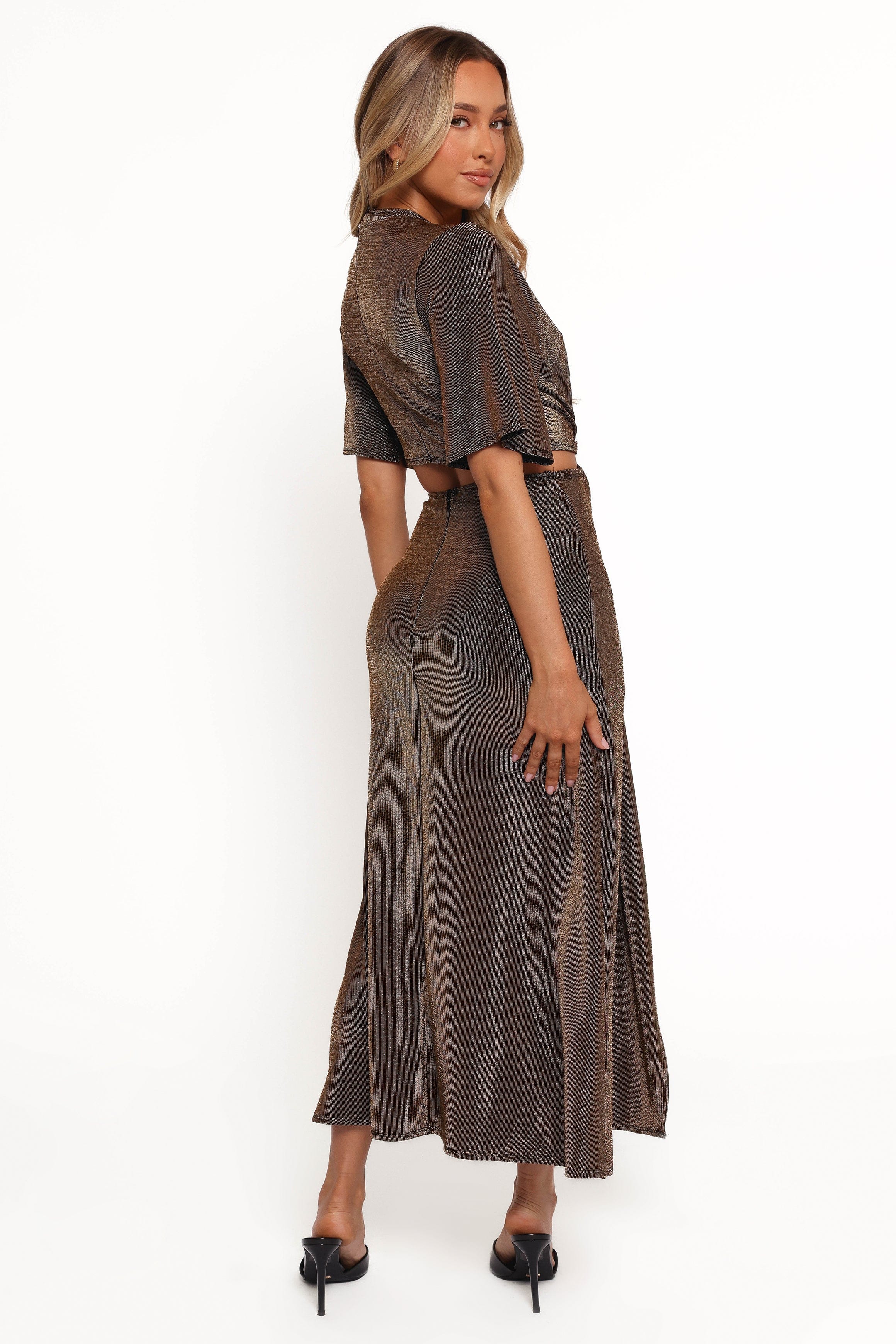 Petal and Pup USA DRESSES Blanca Cut Out Maxi Dress - Black/Rose Gold
