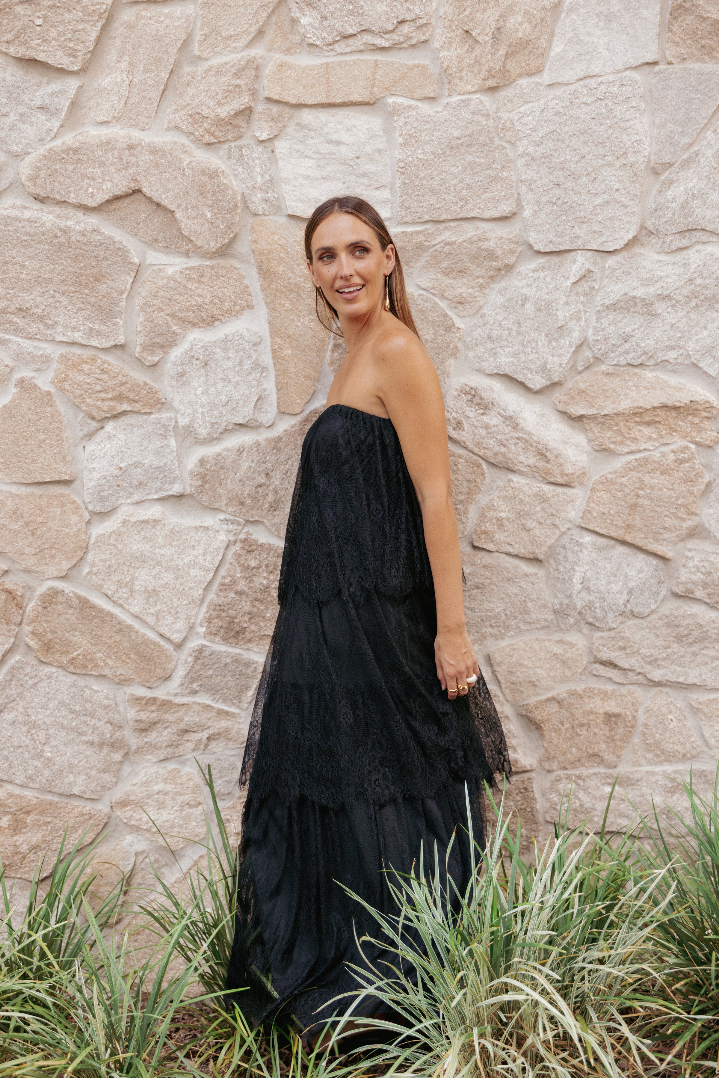 Petal and Pup USA DRESSES Bloom Strapless Maxi Dress - Black Lace