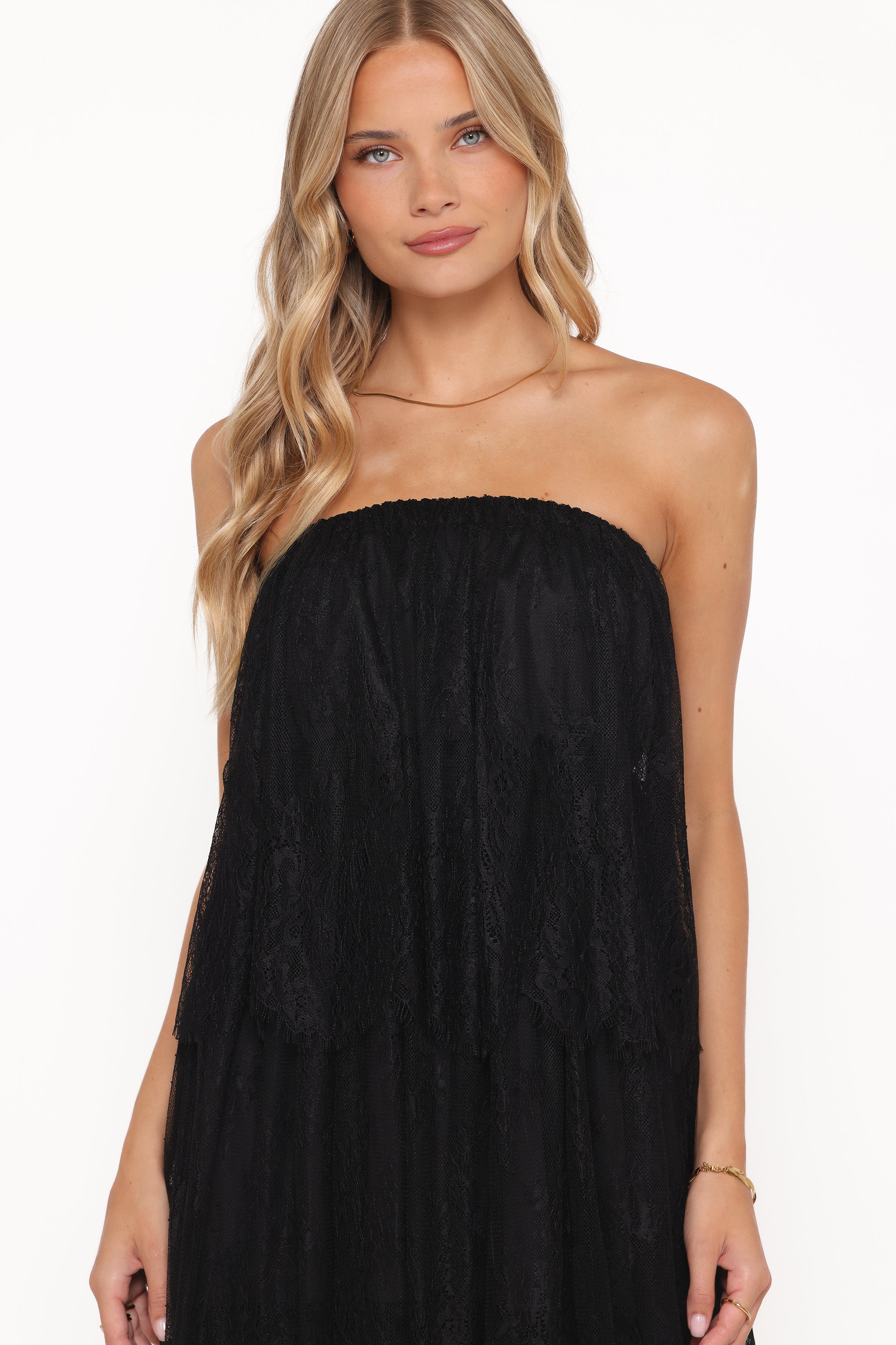 Petal and Pup USA DRESSES Bloom Strapless Maxi Dress - Black Lace