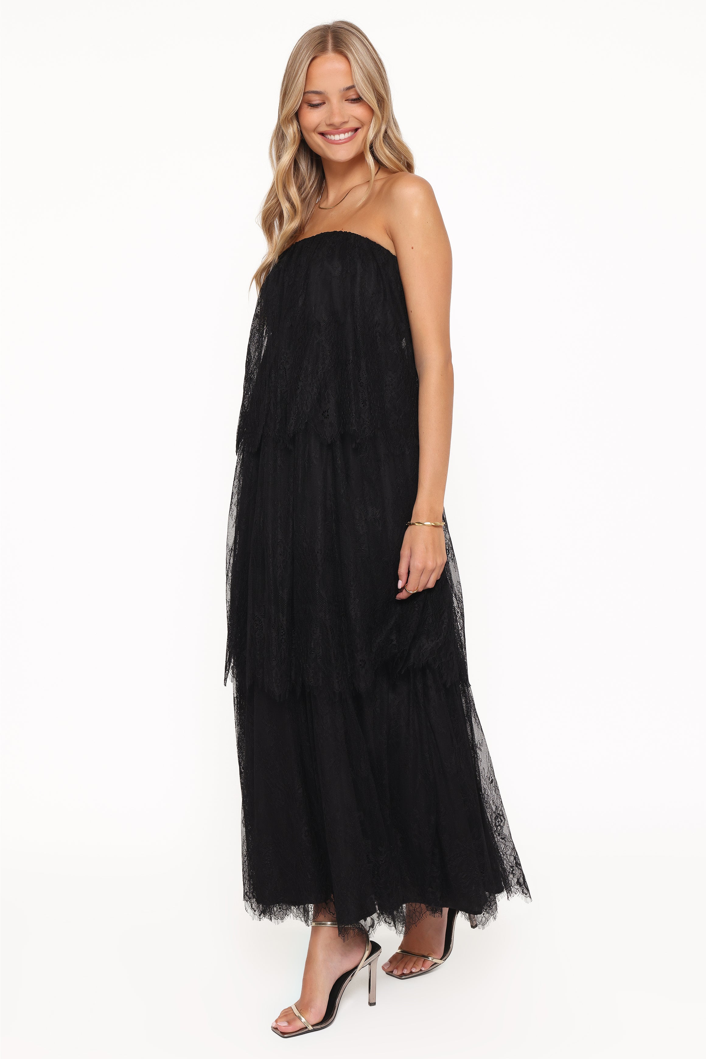 Petal and Pup USA DRESSES Bloom Strapless Maxi Dress - Black Lace