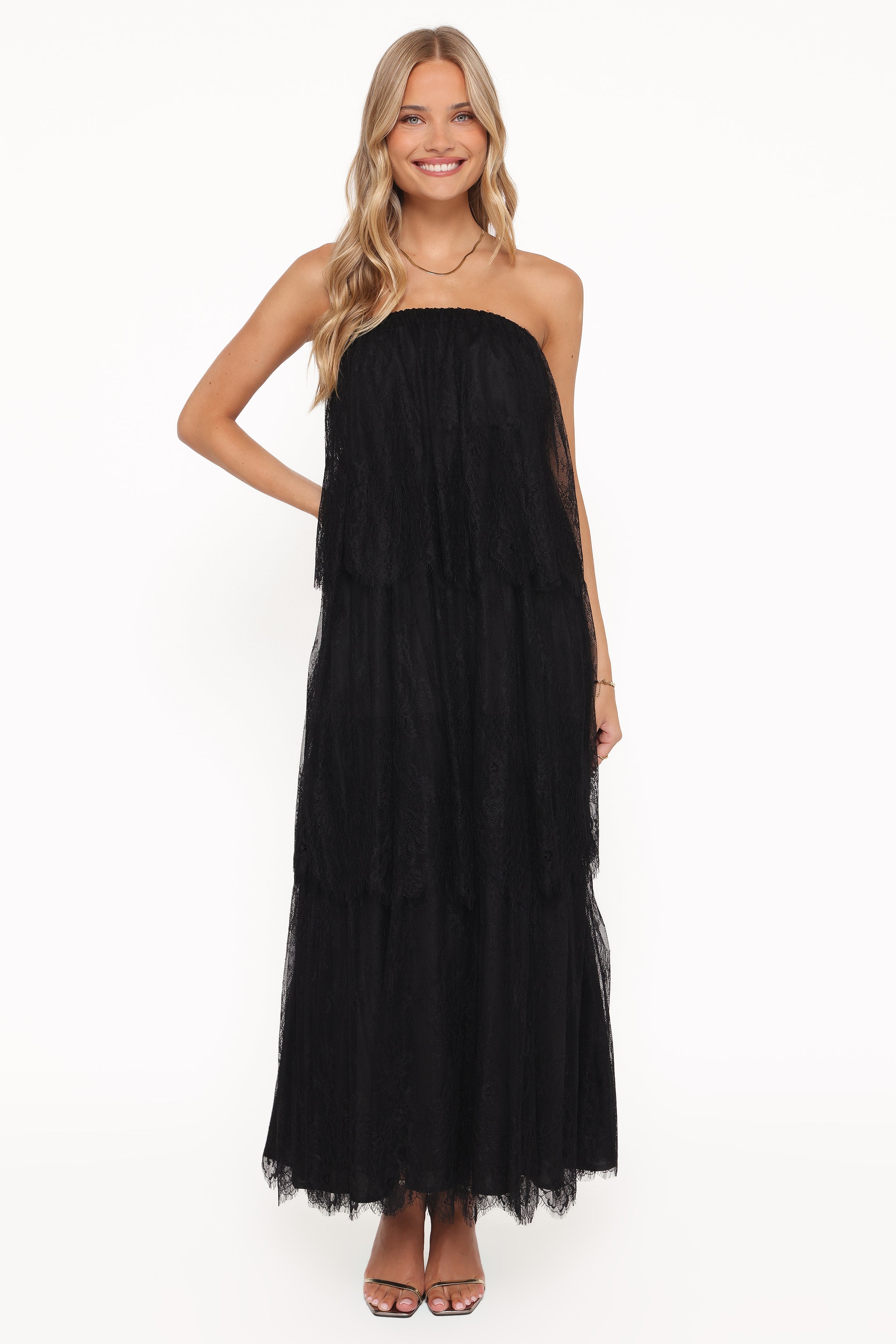 Petal and Pup USA DRESSES Bloom Strapless Maxi Dress - Black Lace