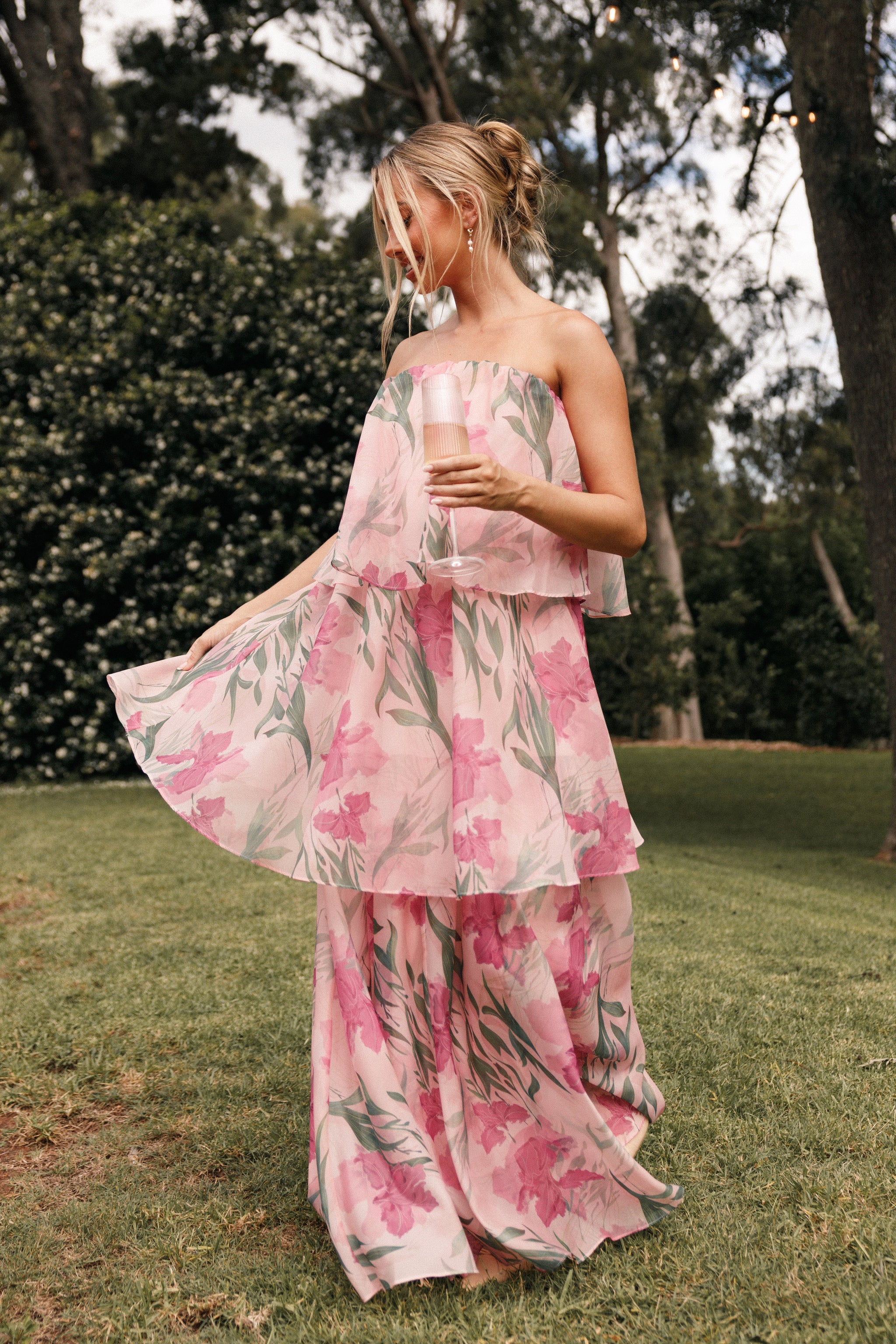 Chasing Petals Strapless Maxi Dress