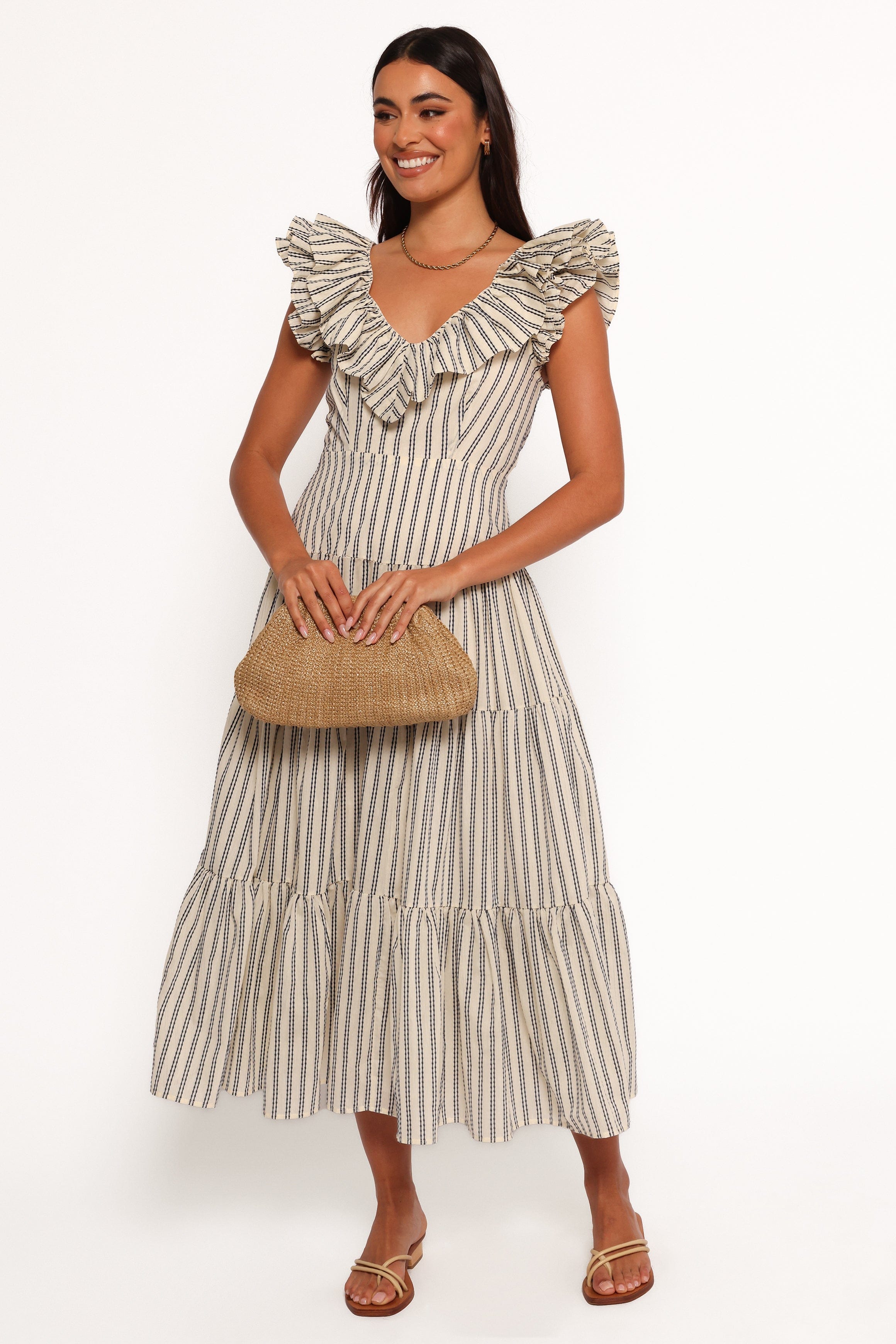 Petal and Pup USA DRESSES Bobbie Midi Dress - Neutral Stripe