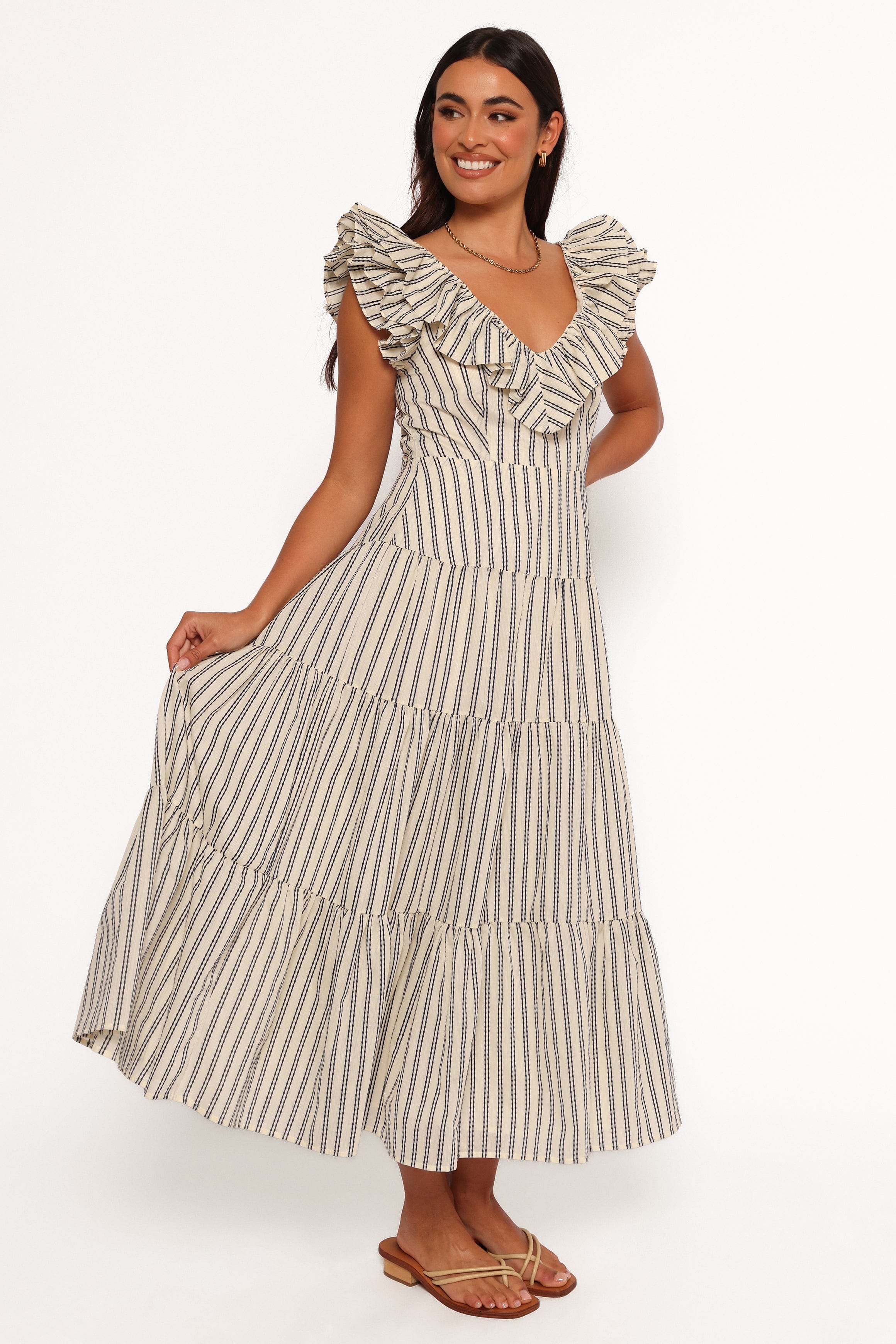 Petal and Pup USA DRESSES Bobbie Midi Dress - Neutral Stripe