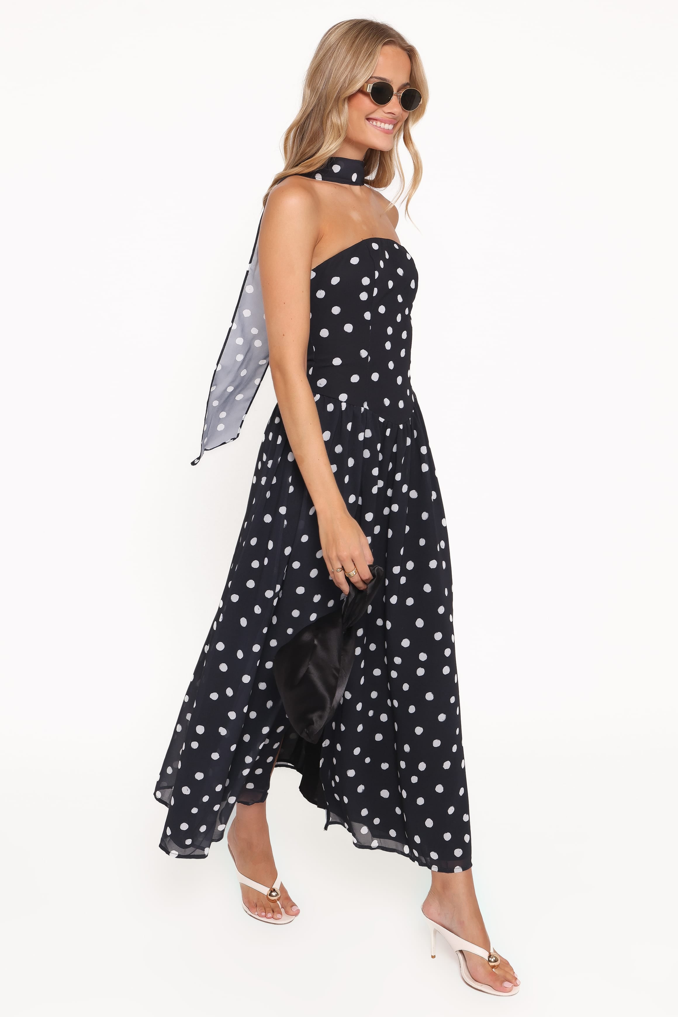 Petal and Pup USA DRESSES Boston Strapless Maxi Dress - Black Polka Dot