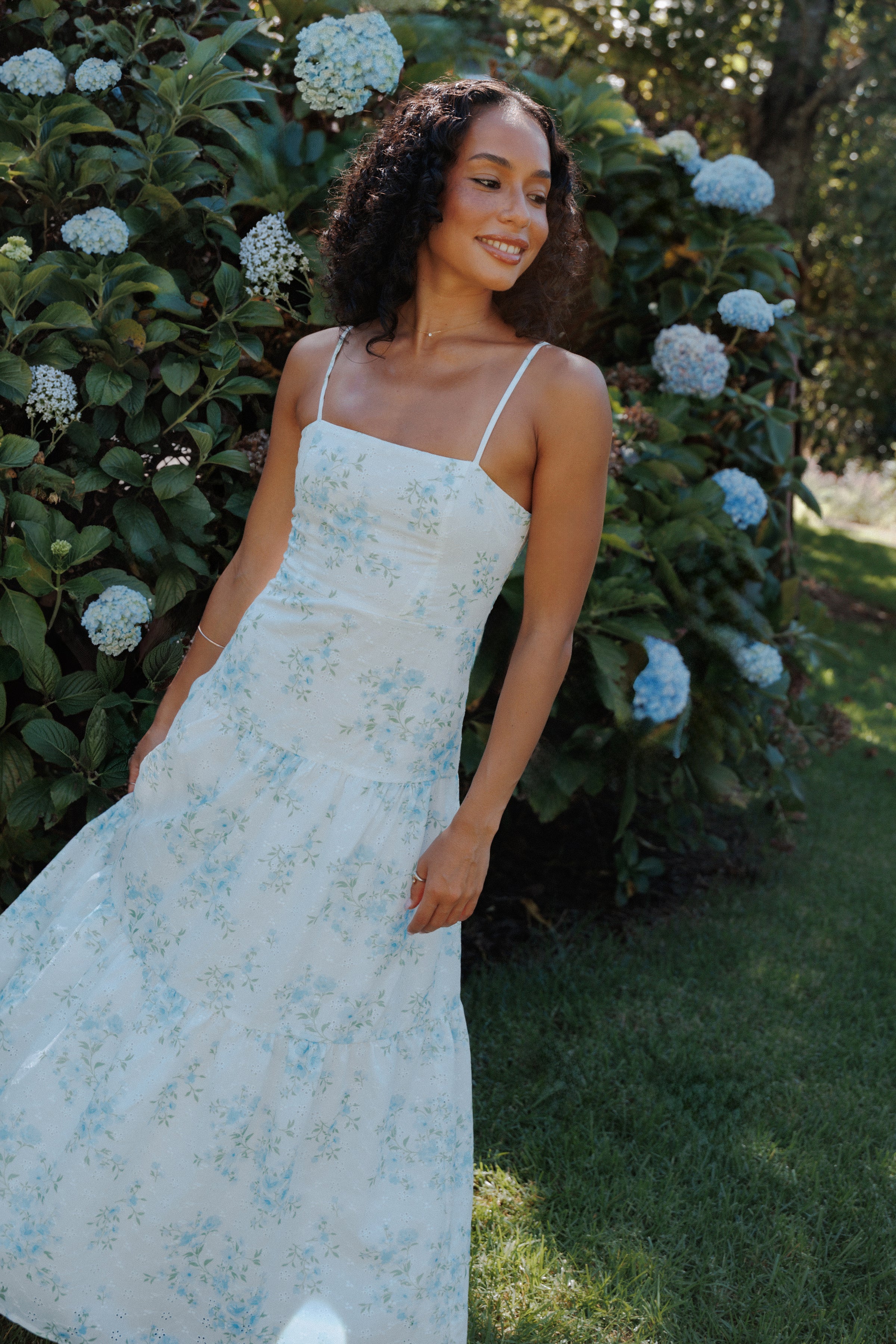 Petal and Pup USA DRESSES Botanique Midi Dress - Blue Floral