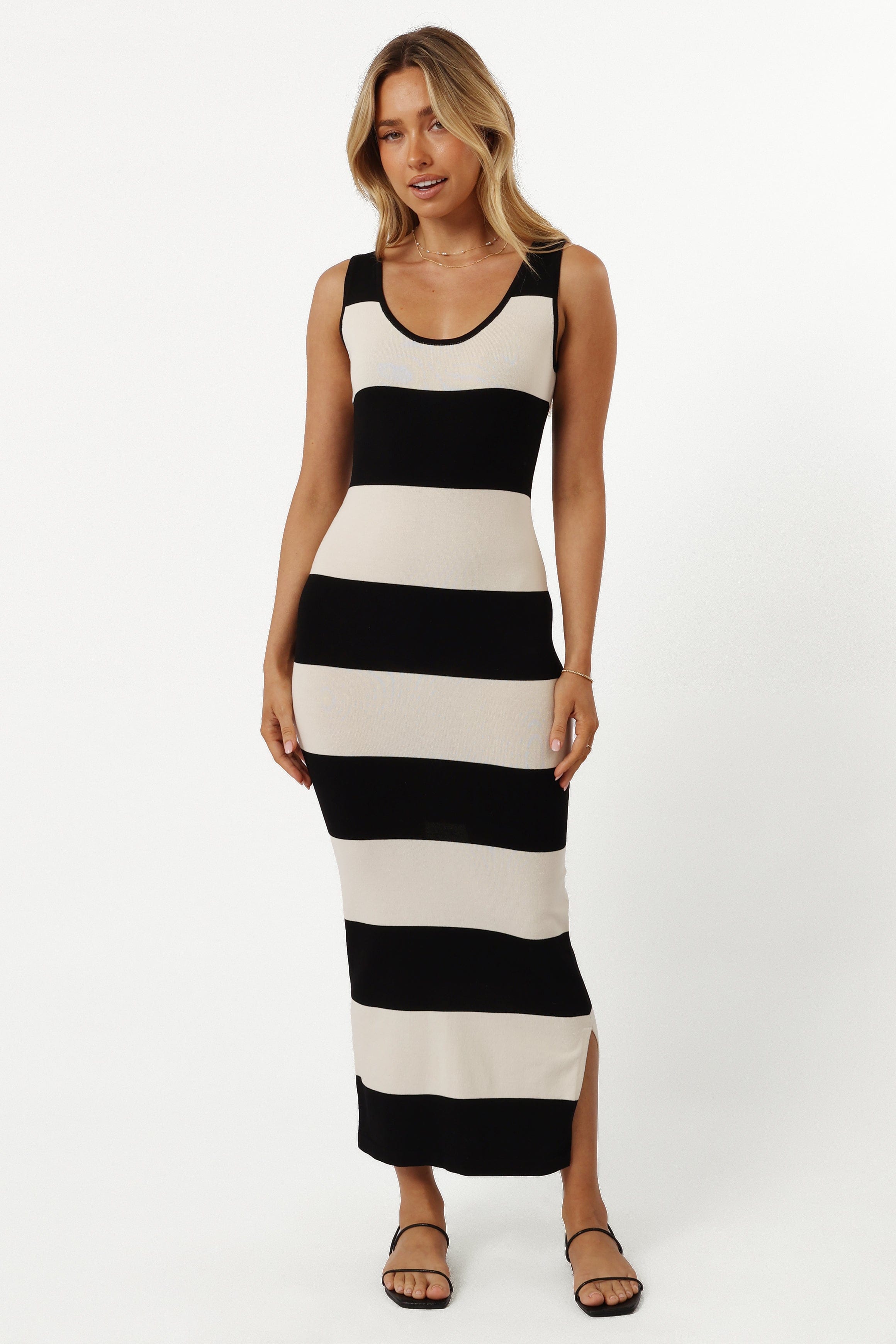 Petal and Pup USA DRESSES Bridget Midi Dress - Cream/Black Stripe