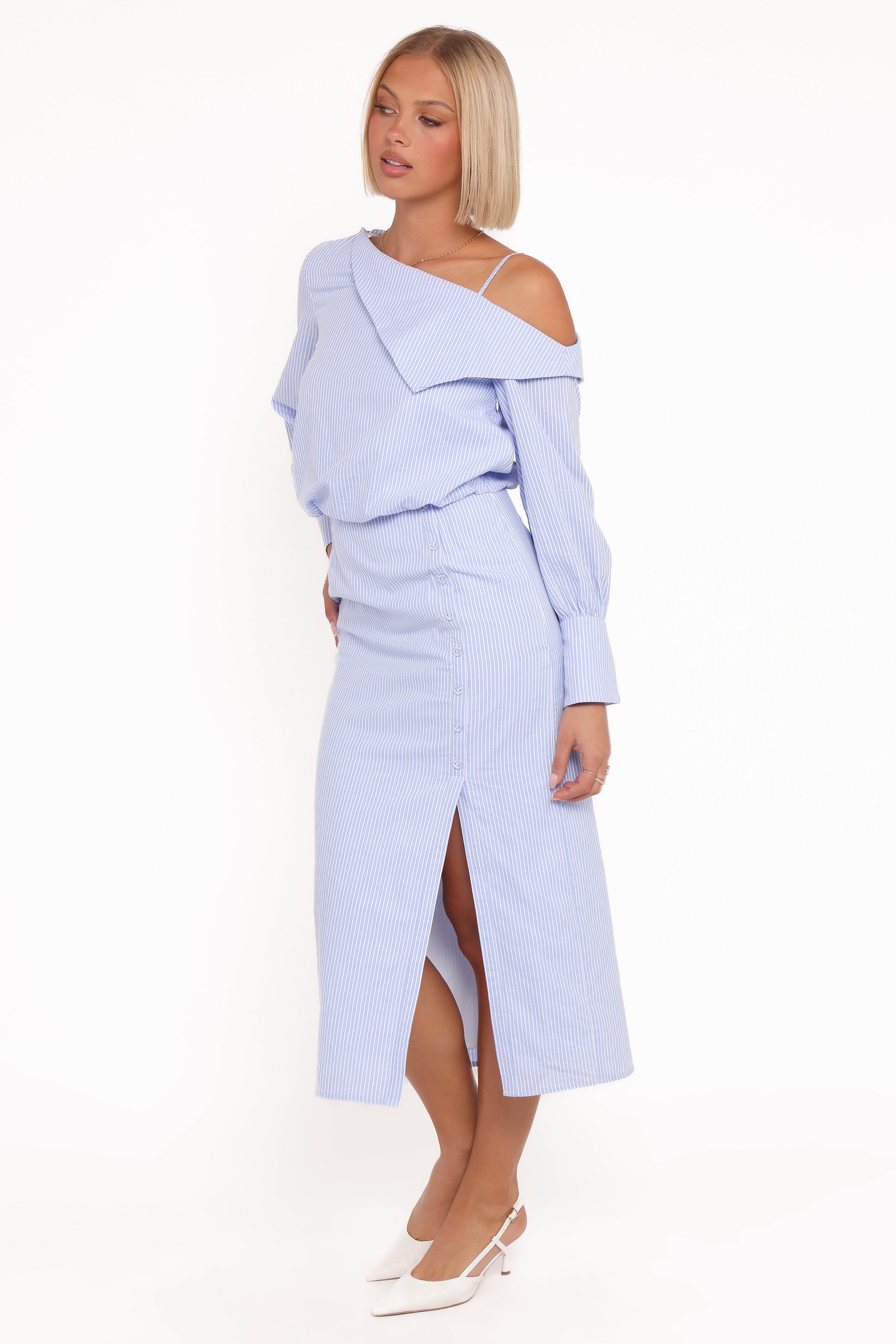 Petal and Pup USA DRESSES Broderick Midi Dress - Blue Stripe