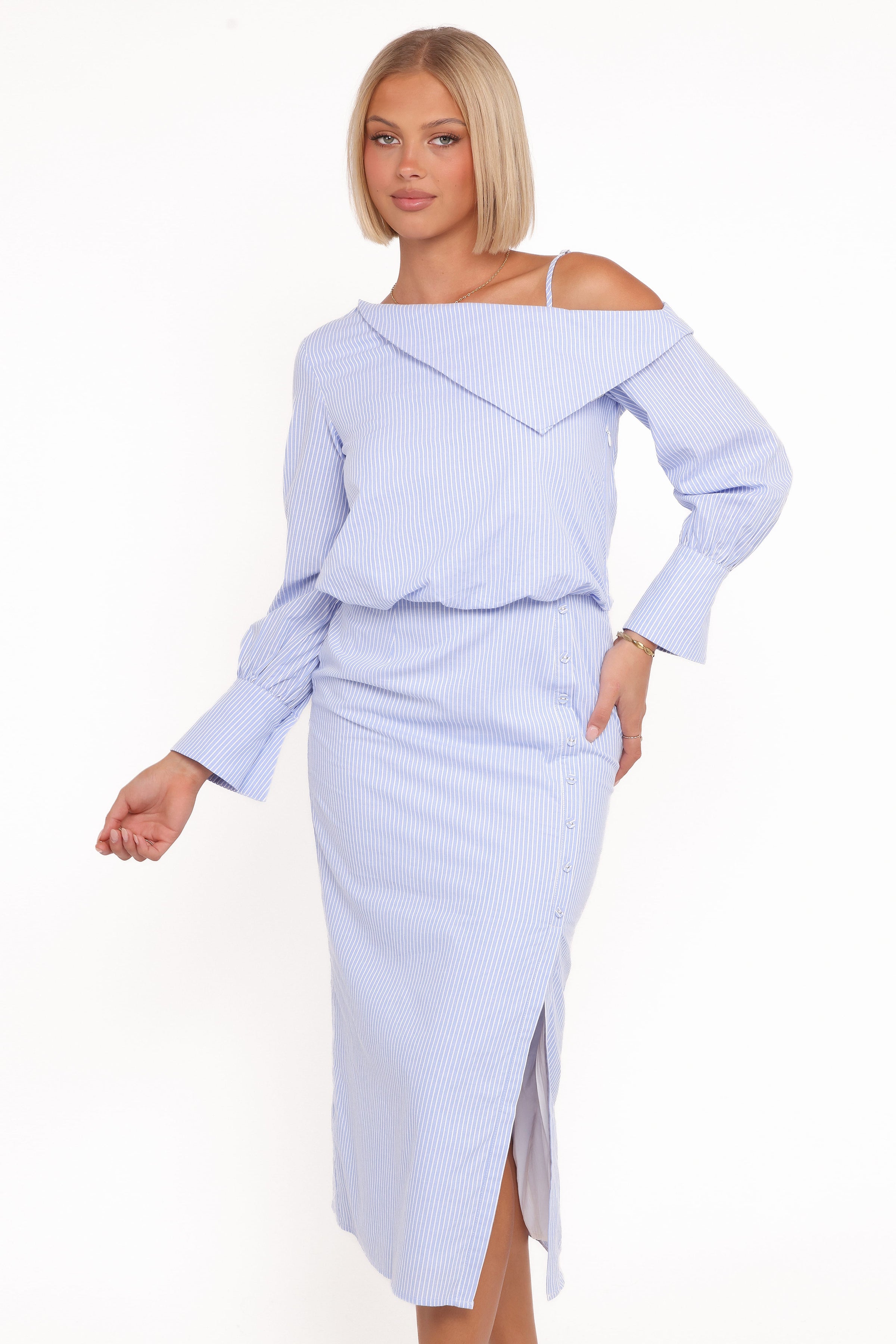 Petal and Pup USA DRESSES Broderick Midi Dress - Blue Stripe
