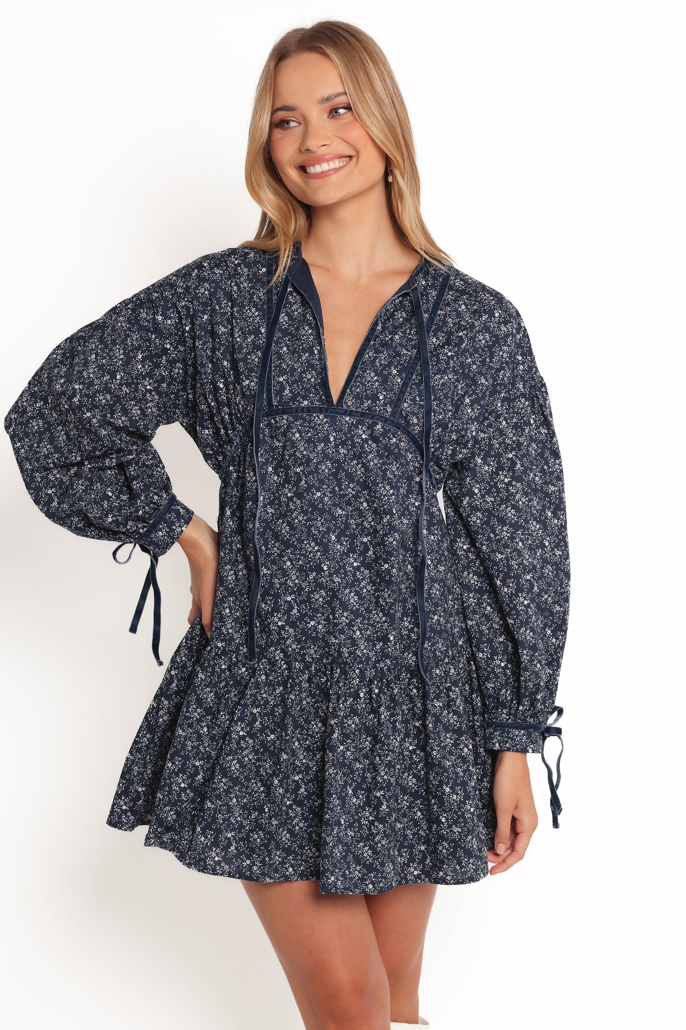 Petal and Pup USA DRESSES Brooklyn Mini Dress - Blue Floral