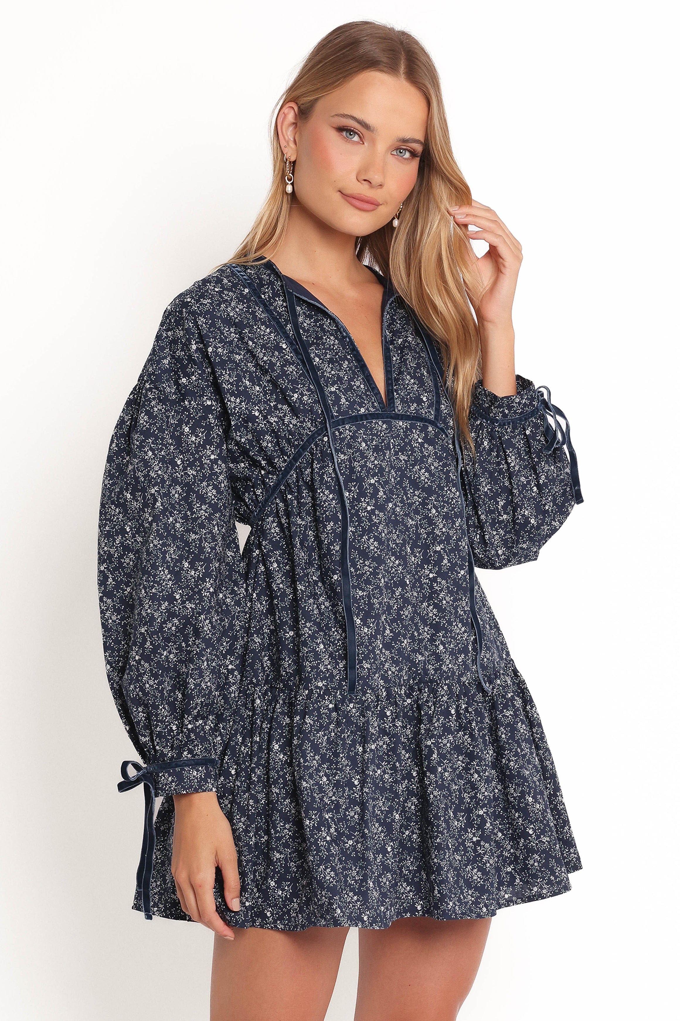 Petal and Pup USA DRESSES Brooklyn Mini Dress - Blue Floral