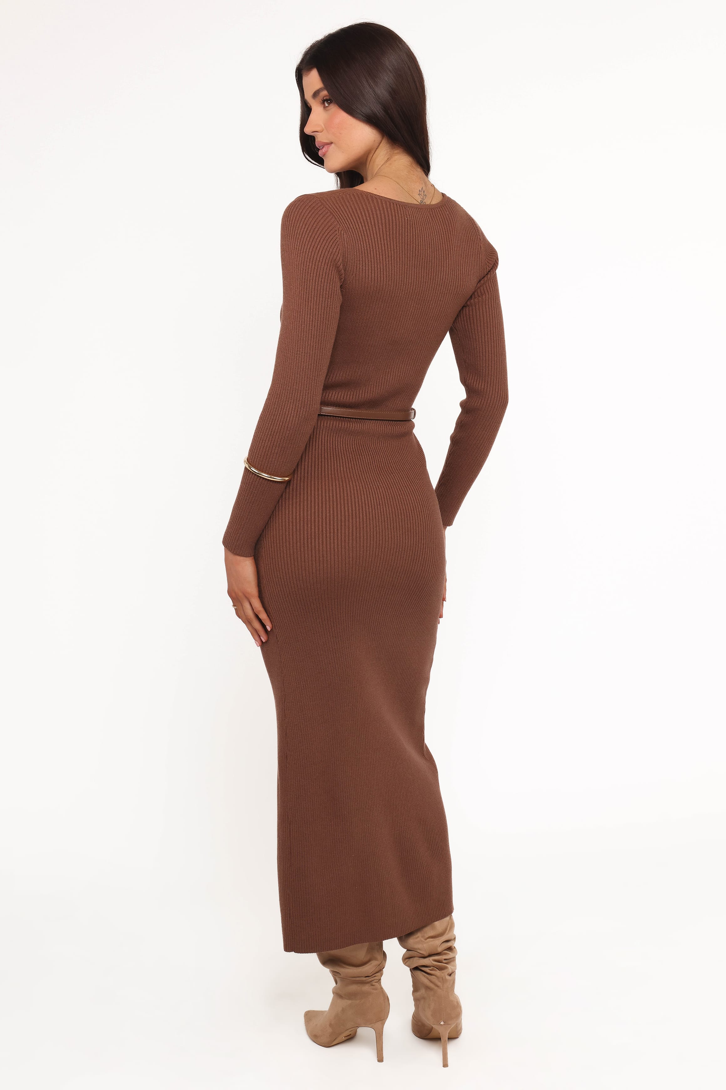 Petal and Pup USA DRESSES Brydie Long Sleeve Midi Dress - Chocolate Brown